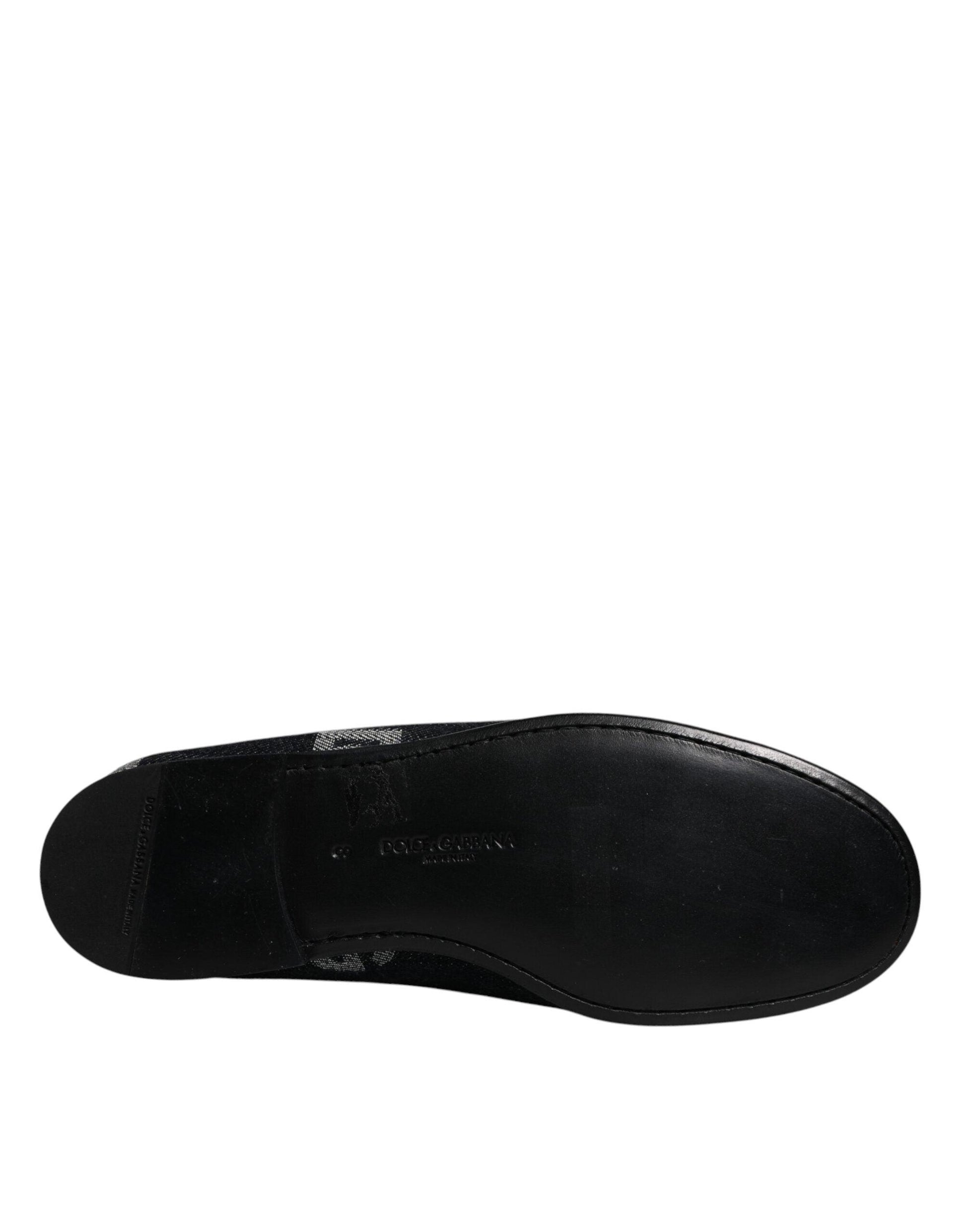 Dolce & Gabbana Black Logo Cotton Loafers Formal Dress Shoes - Arichezz.store