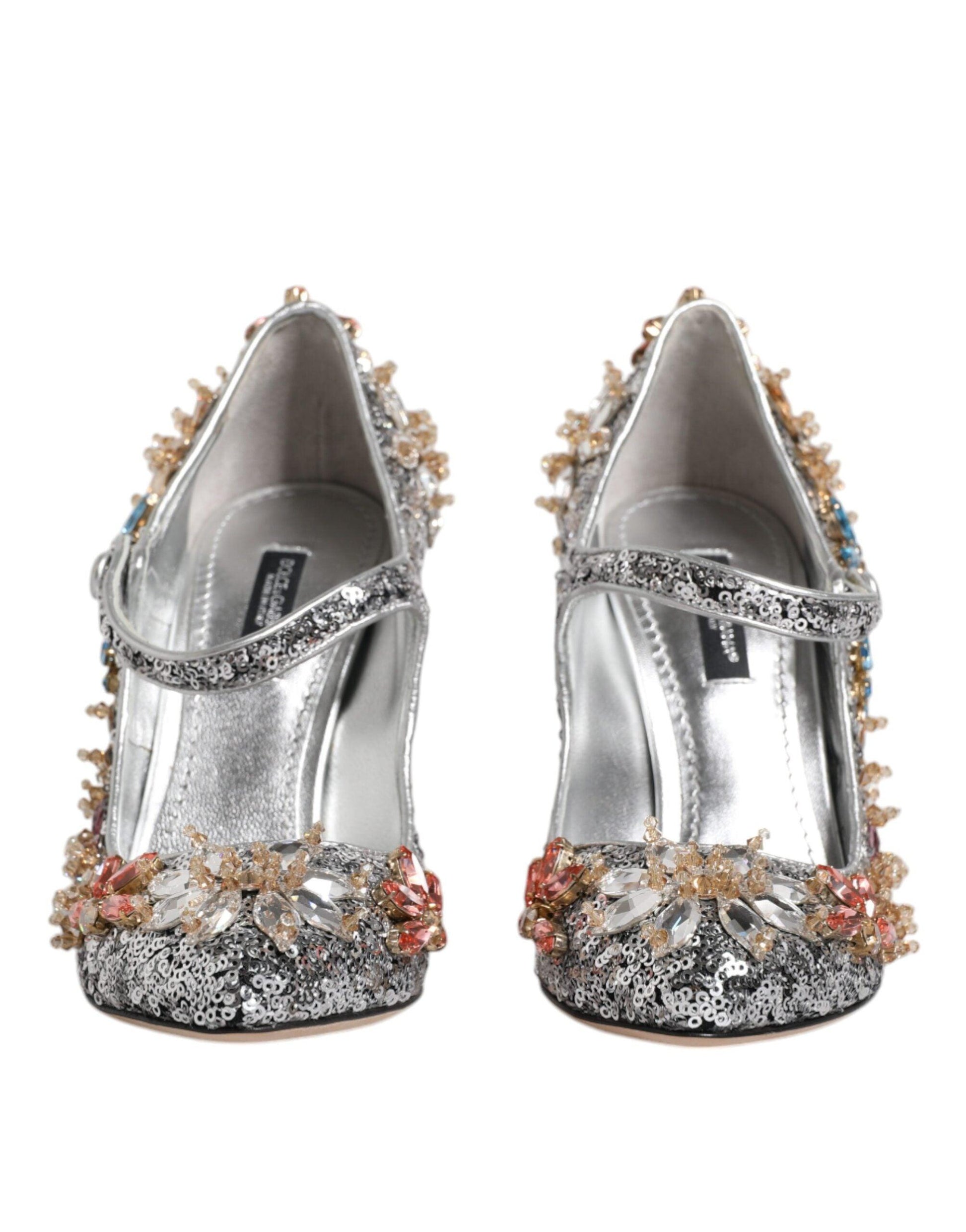 Dolce & Gabbana Silver Sequin Embellished Heels Pumps Shoes - Arichezz.store