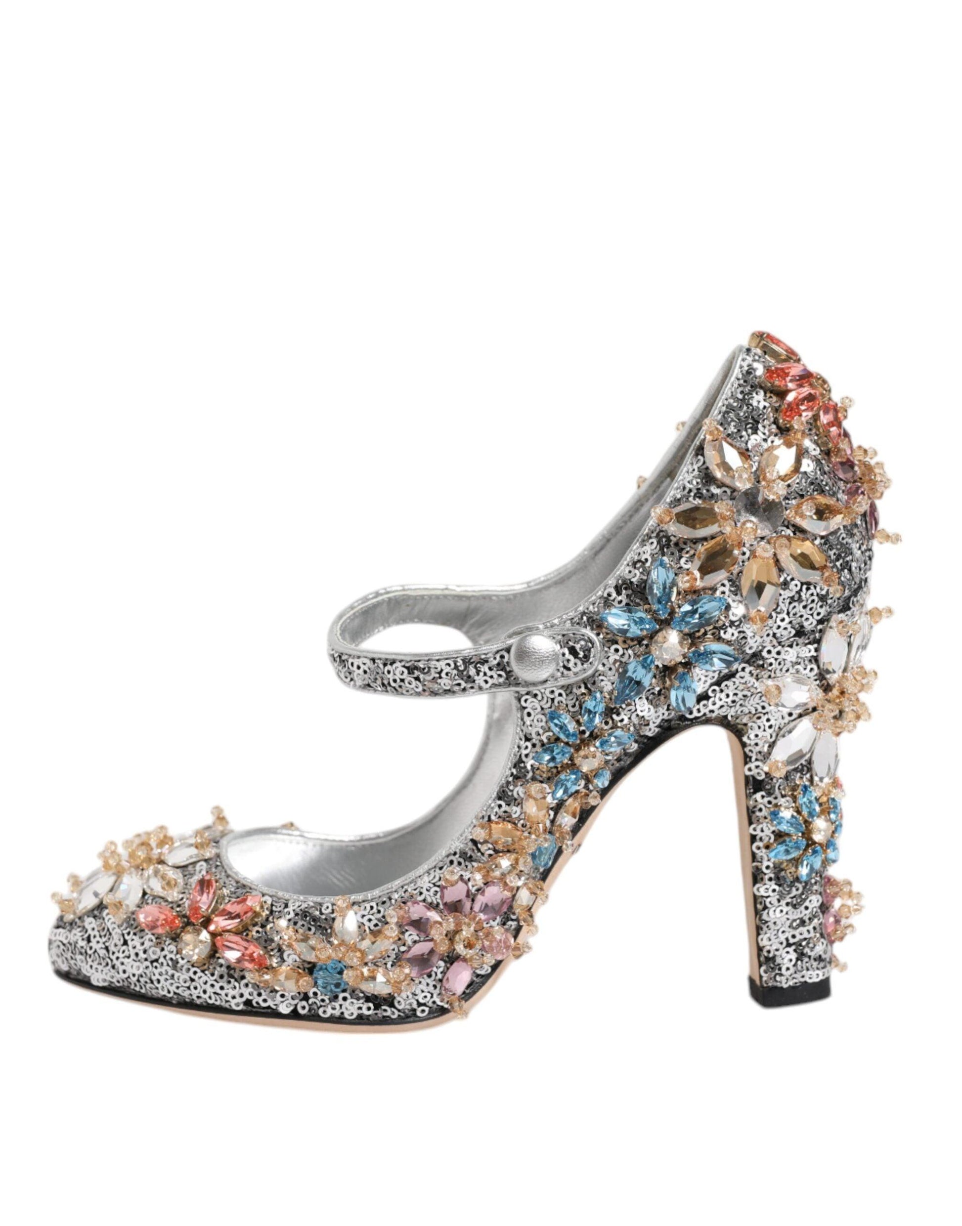 Dolce & Gabbana Silver Sequin Embellished Heels Pumps Shoes - Arichezz.store