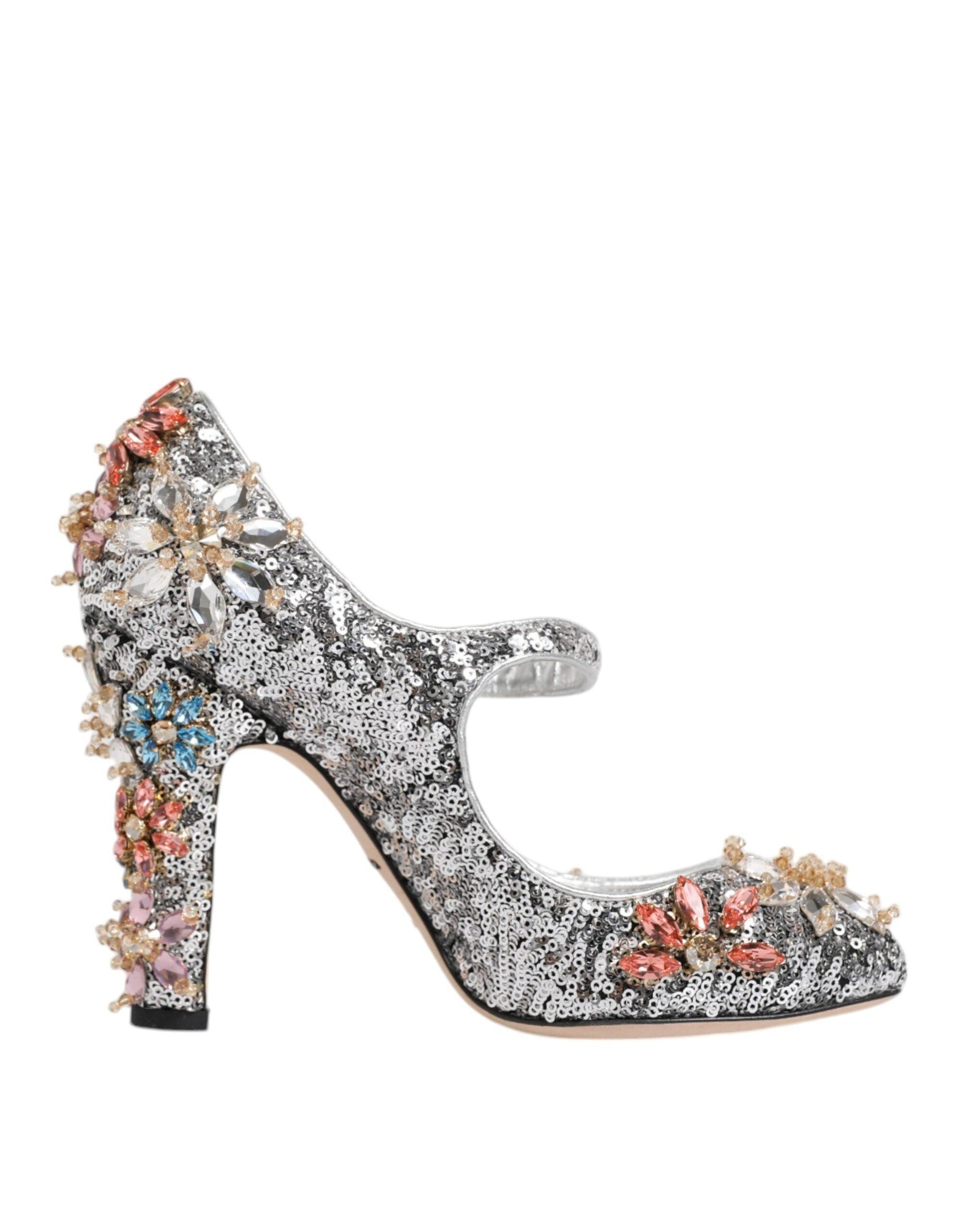 Dolce & Gabbana Silver Sequin Embellished Heels Pumps Shoes - Arichezz.store