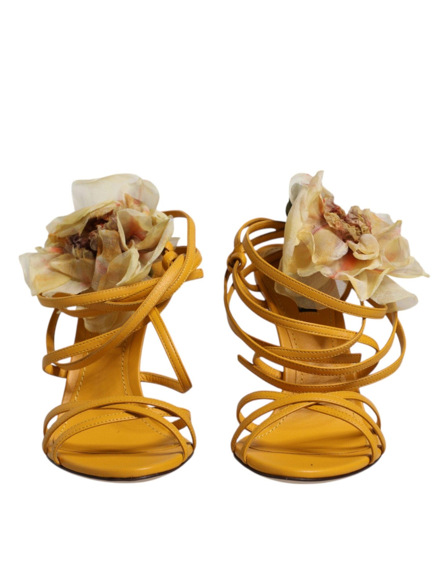 Dolce & Gabbana Orange Flower Applique Keira Sandals Shoes - Arichezz.store