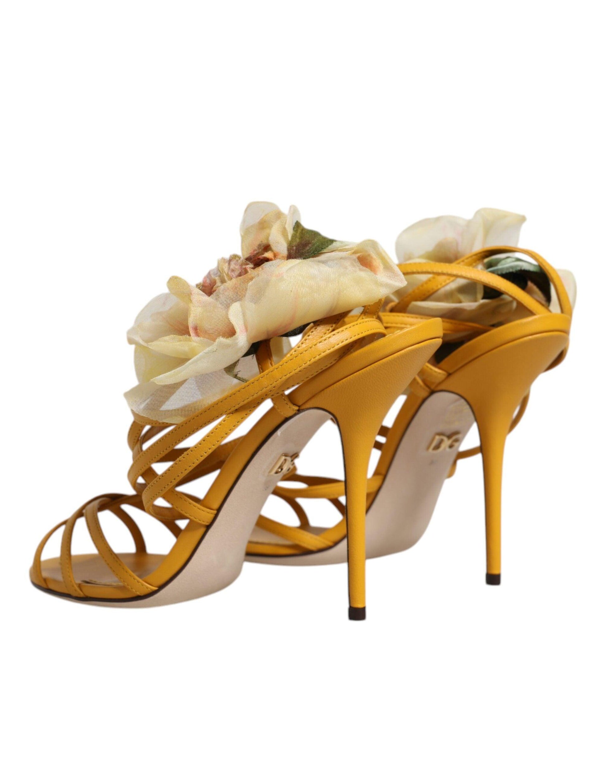 Dolce & Gabbana Orange Flower Applique Keira Sandals Shoes - Arichezz.store