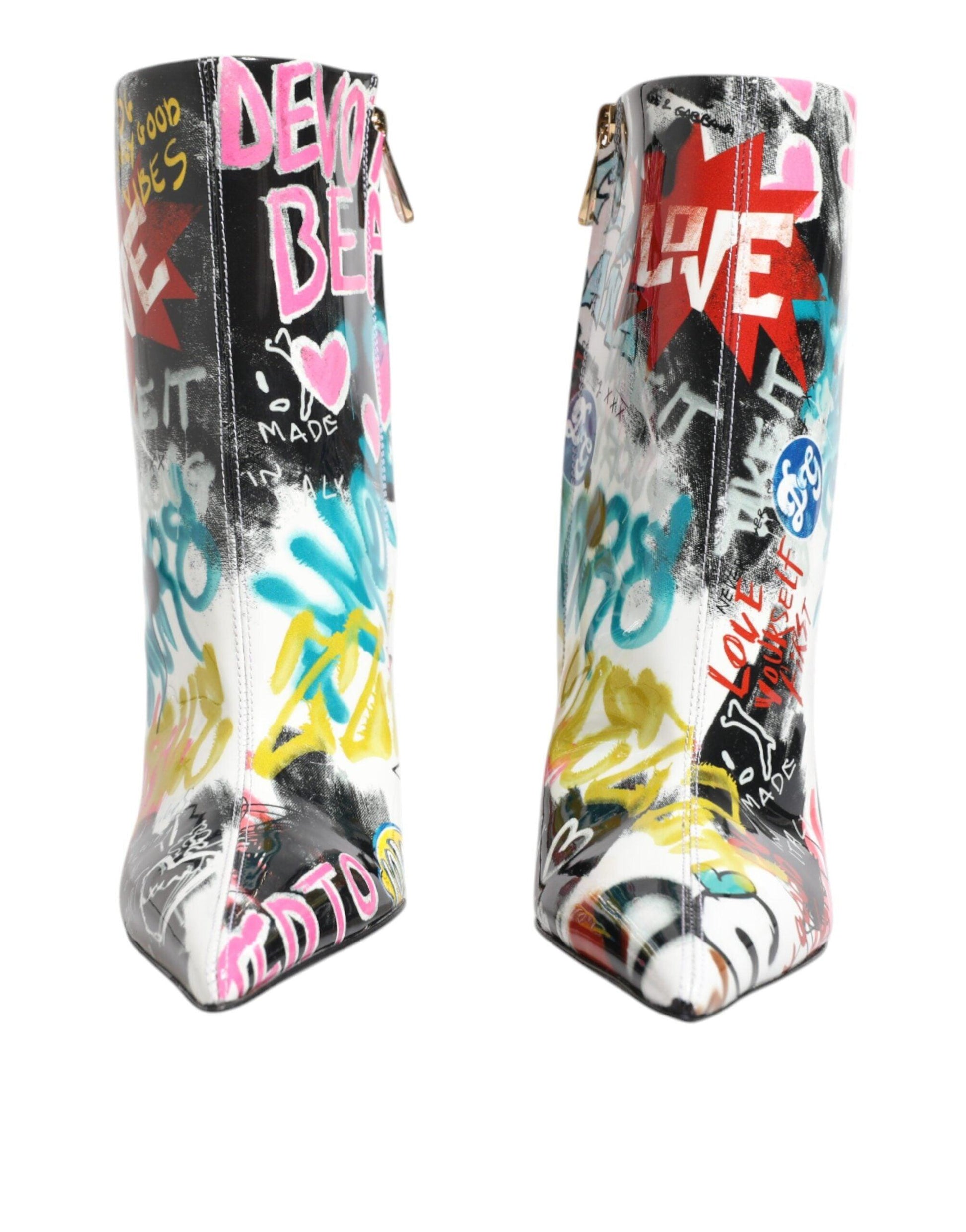 Dolce & Gabbana Multicolor Graffiti Keira Mid Calf Boots Shoes - Arichezz.store