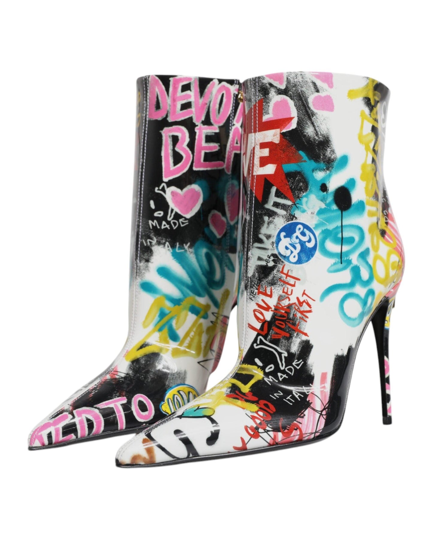 Dolce & Gabbana Multicolor Graffiti Keira Mid Calf Boots Shoes - Arichezz.store