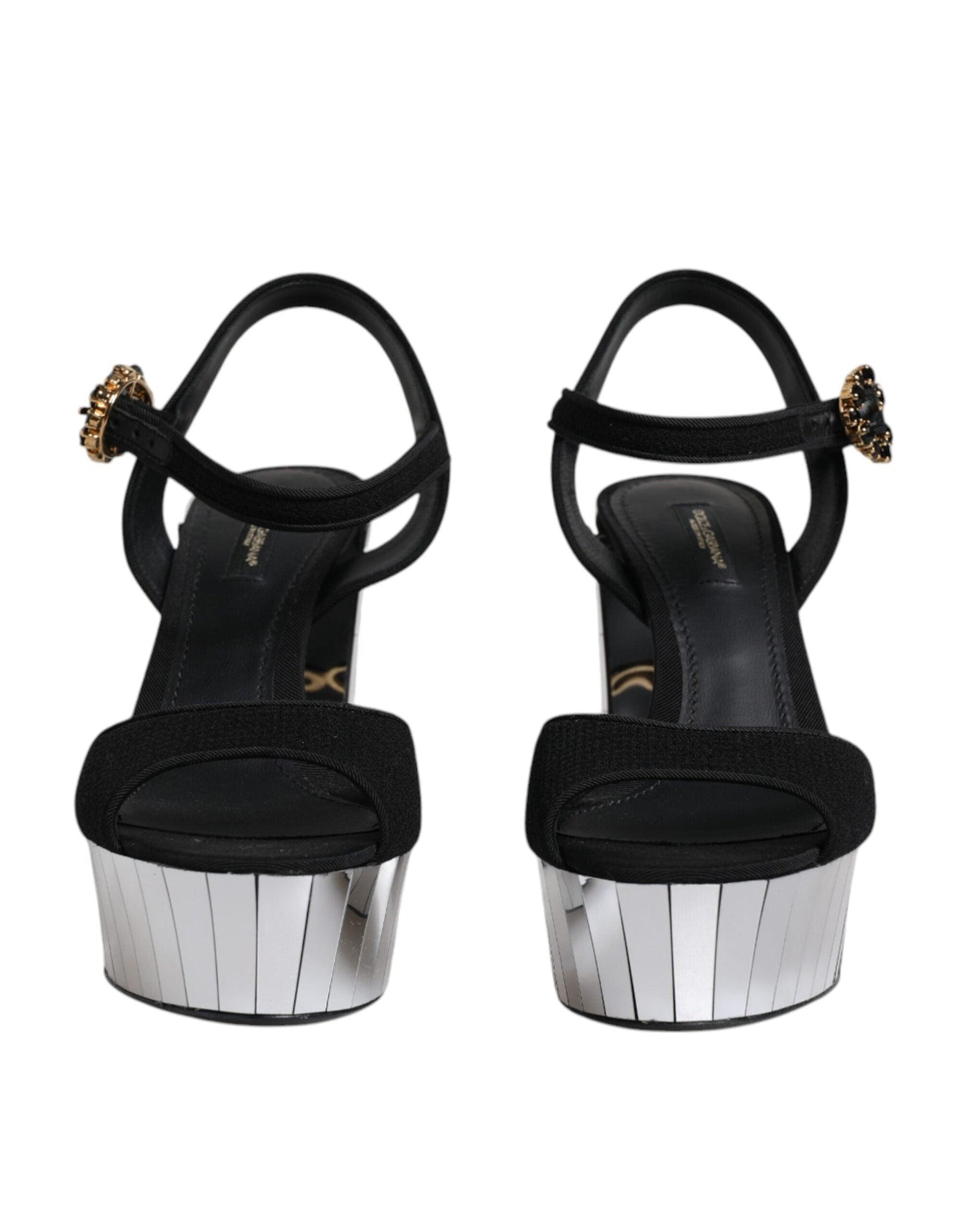 Dolce & Gabbana Black Mirror Heels Platform Sandals Shoes - Arichezz.store