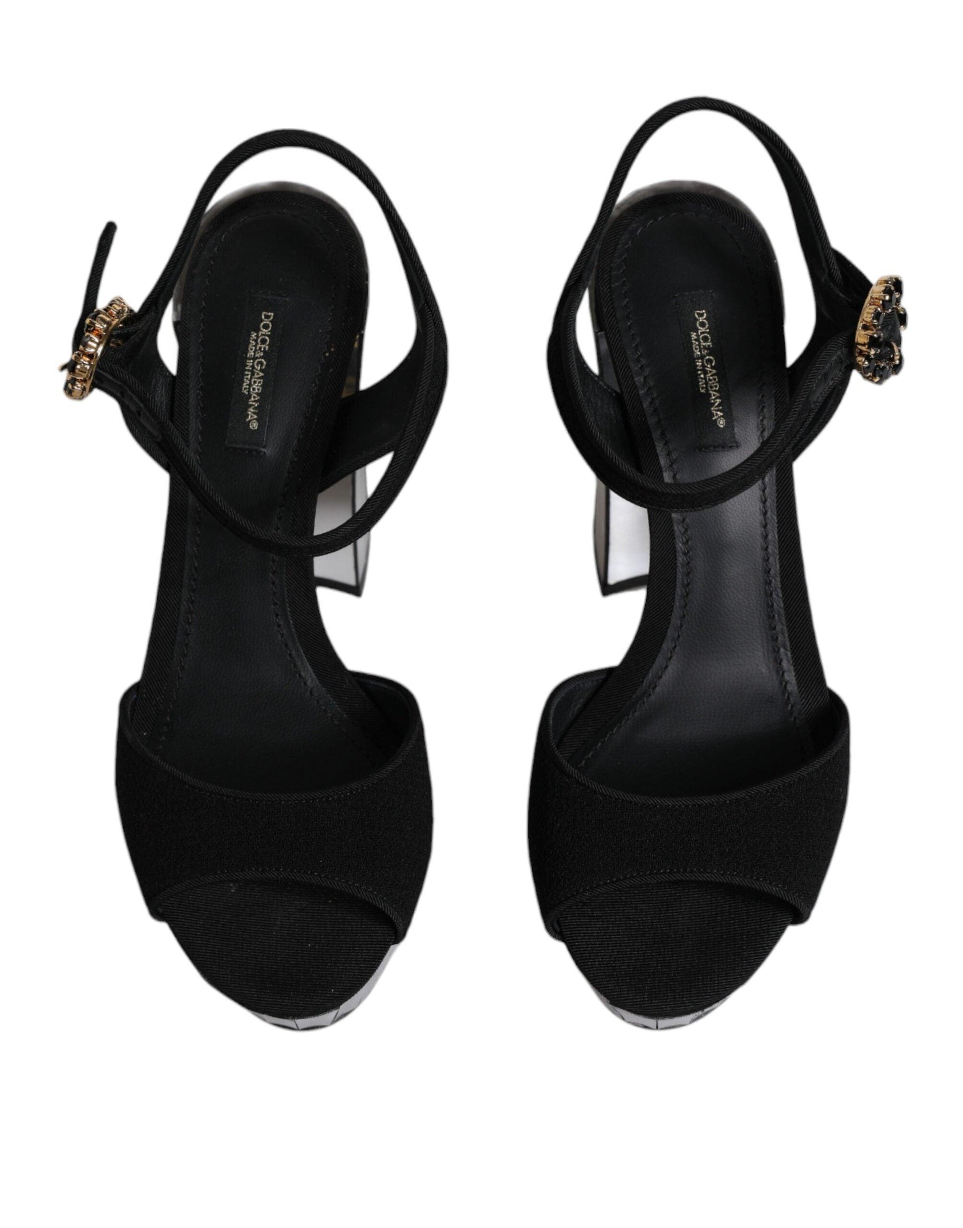 Dolce & Gabbana Black Mirror Heels Platform Sandals Shoes - Arichezz.store