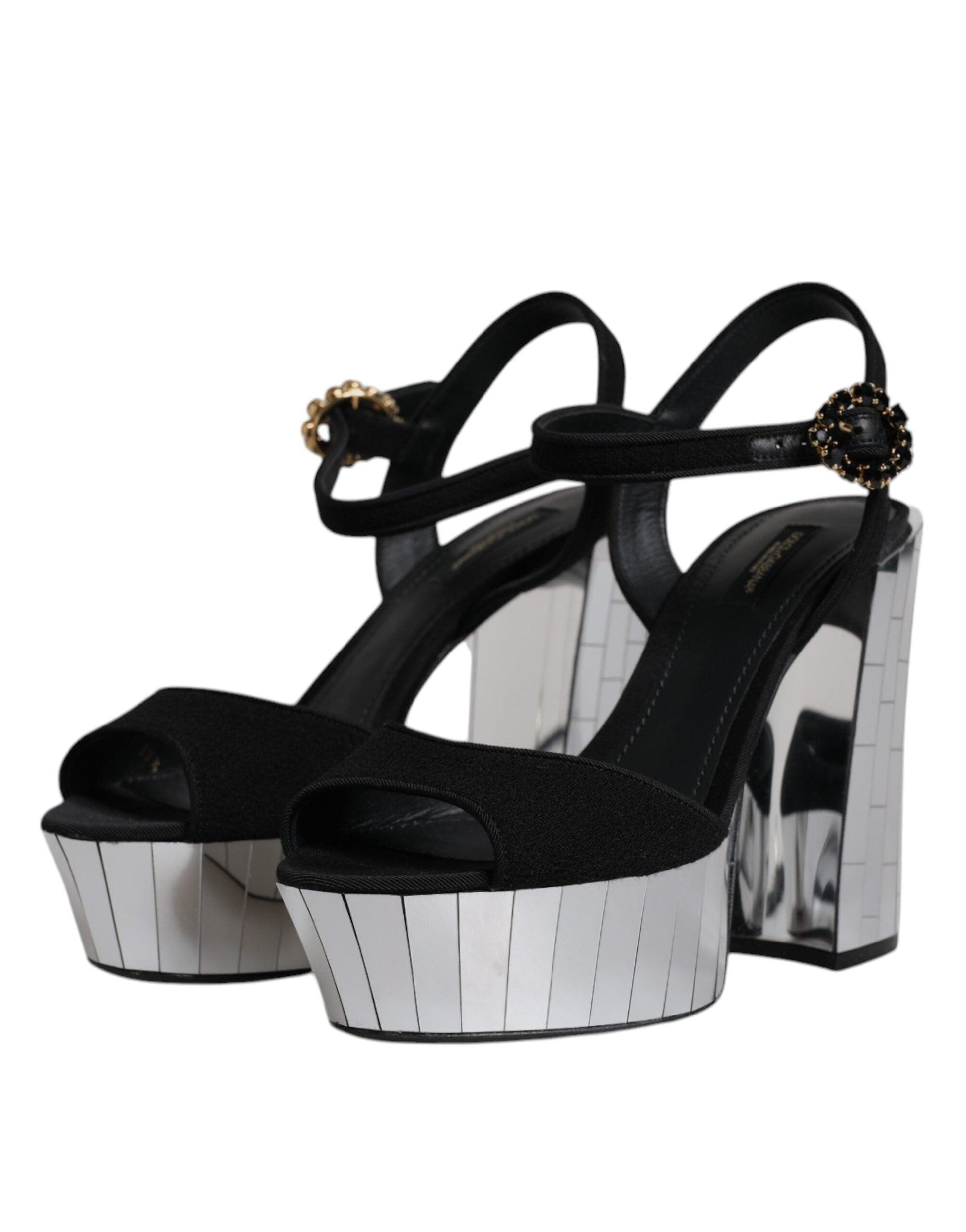 Dolce & Gabbana Black Mirror Heels Platform Sandals Shoes - Arichezz.store