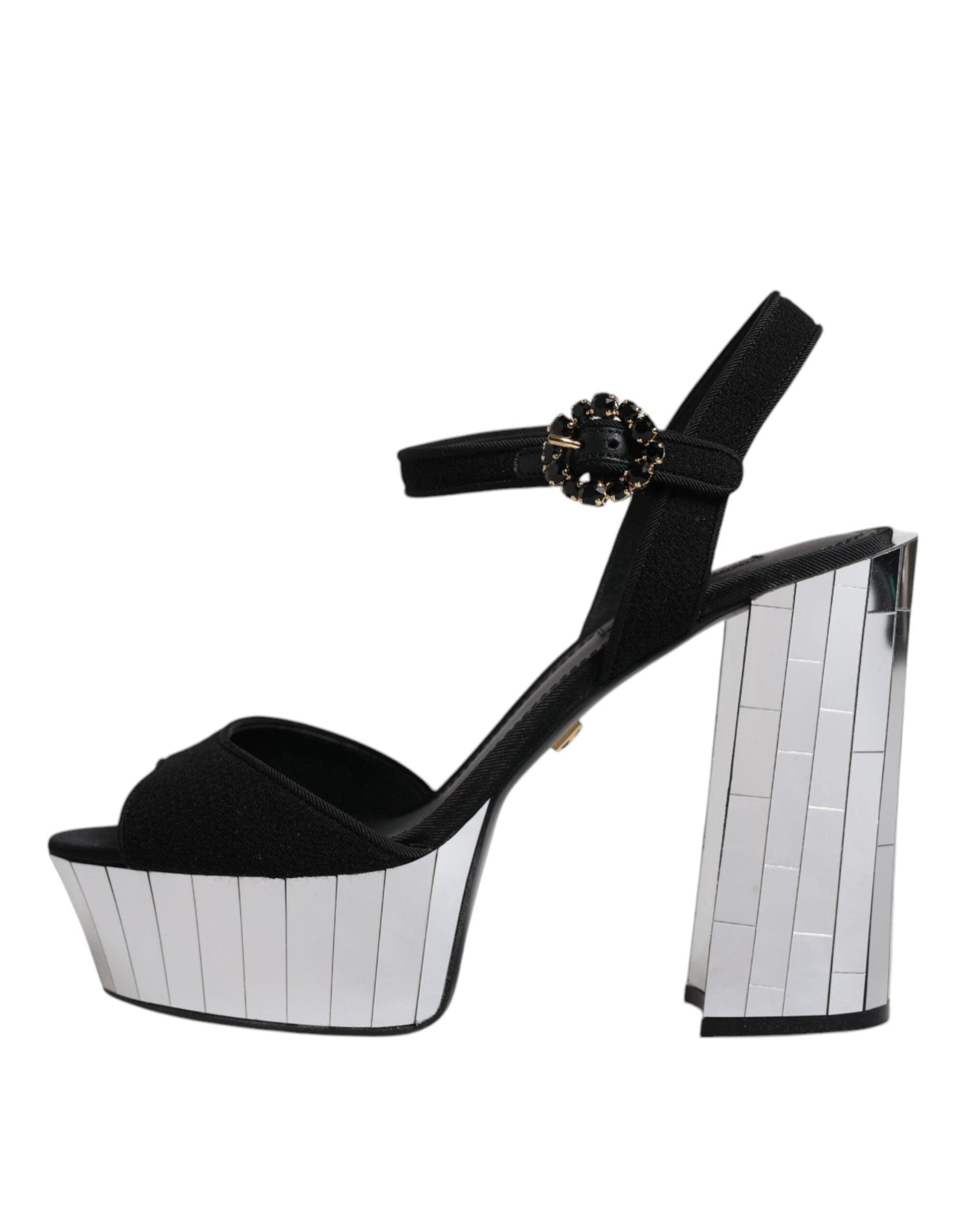 Dolce & Gabbana Black Mirror Heels Platform Sandals Shoes - Arichezz.store