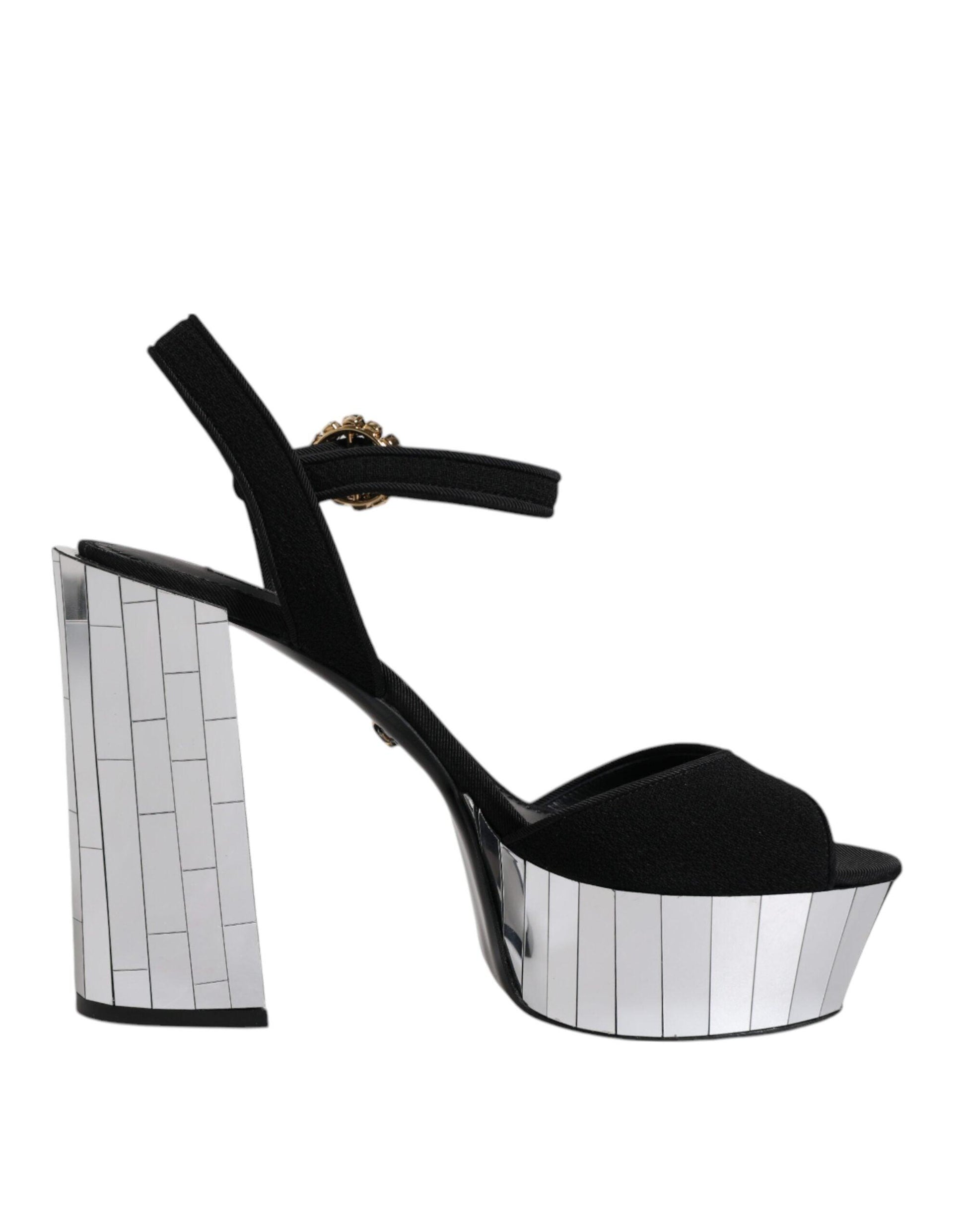 Dolce & Gabbana Black Mirror Heels Platform Sandals Shoes - Arichezz.store