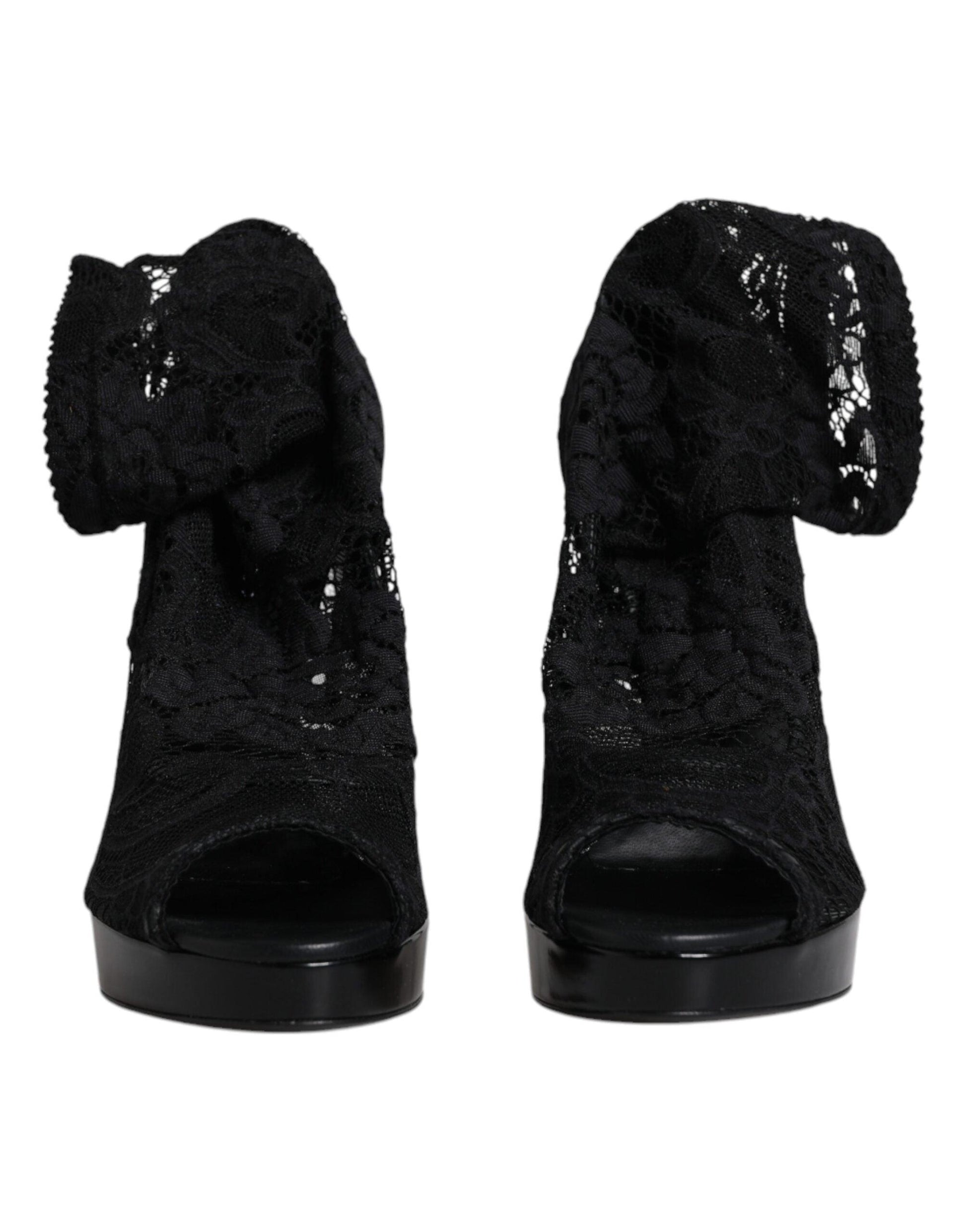 Dolce & Gabbana Black Stretch Taormina Lace Boots Shoes - Arichezz.store