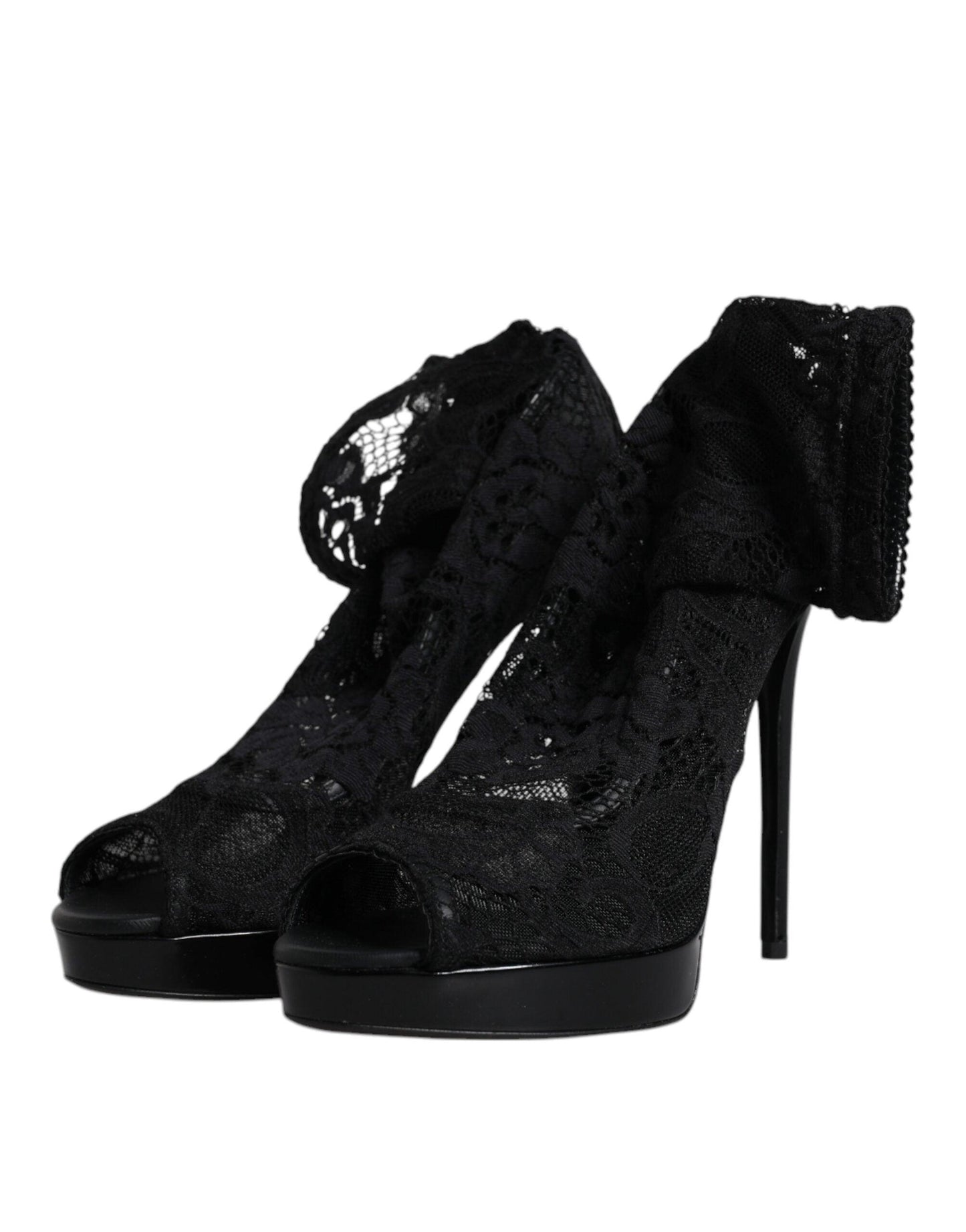 Dolce & Gabbana Black Stretch Taormina Lace Boots Shoes - Arichezz.store