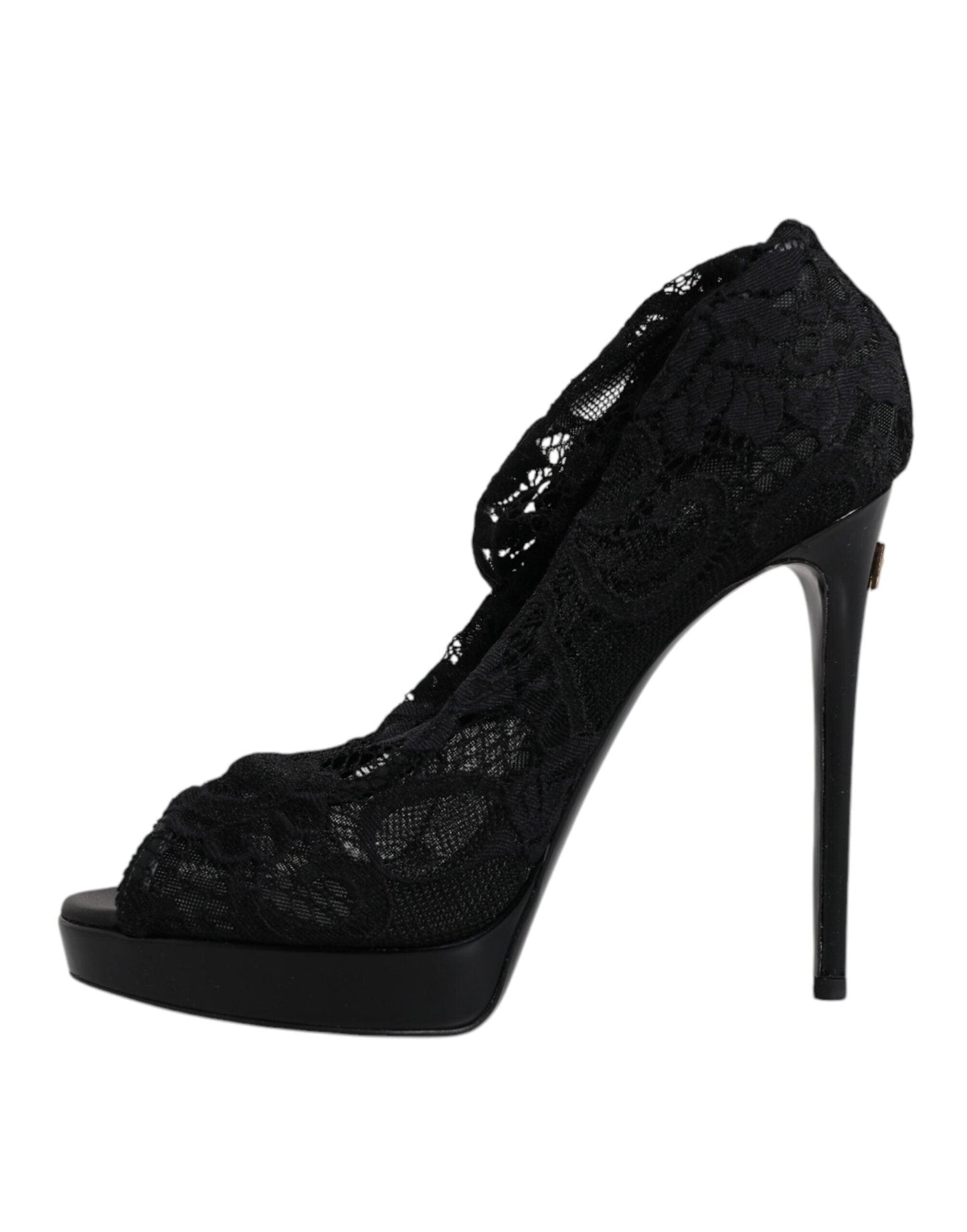 Dolce & Gabbana Black Stretch Taormina Lace Boots Shoes - Arichezz.store