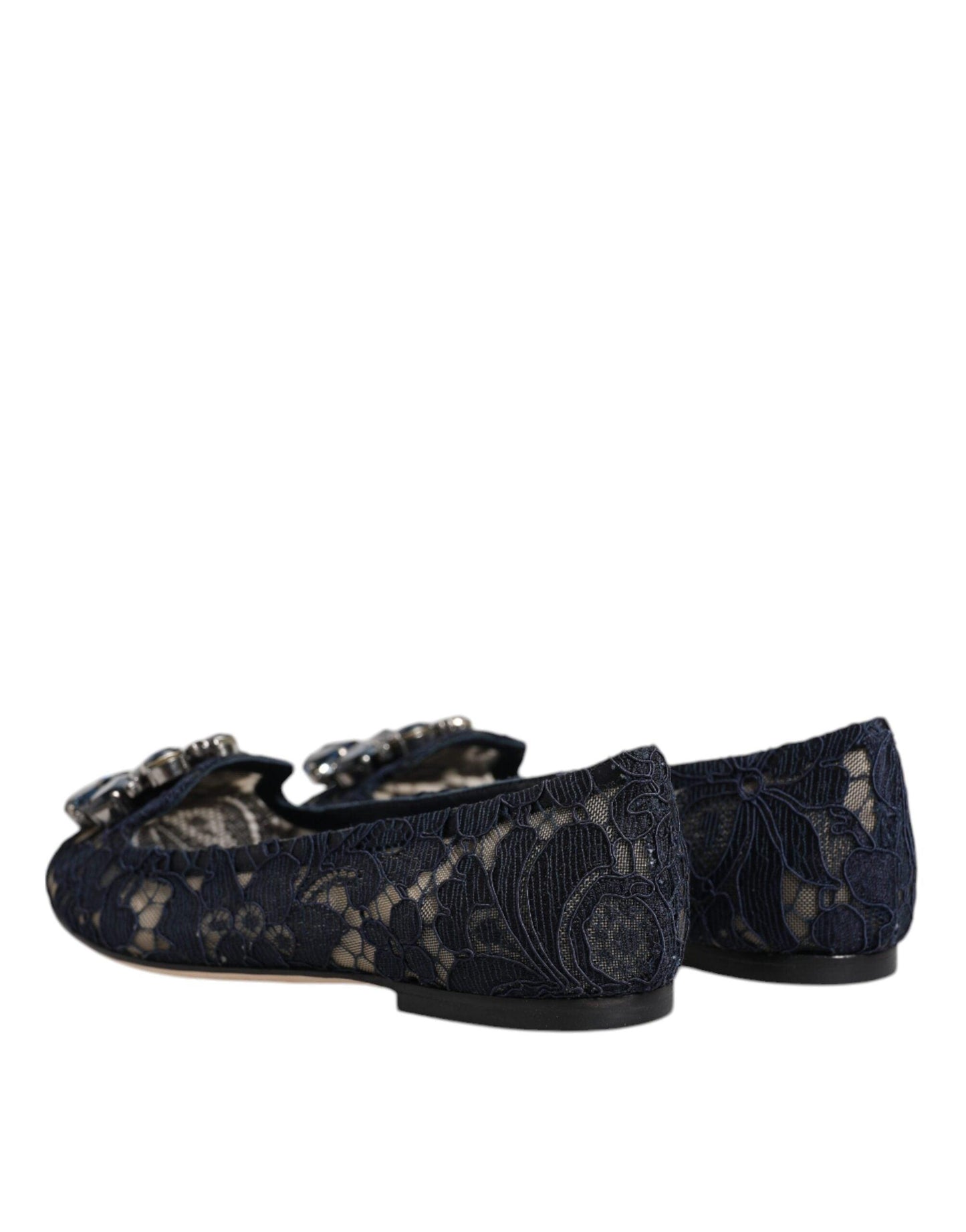 Dolce & Gabbana Blue Taormina Lace Crystals Flats Shoes - Arichezz.store