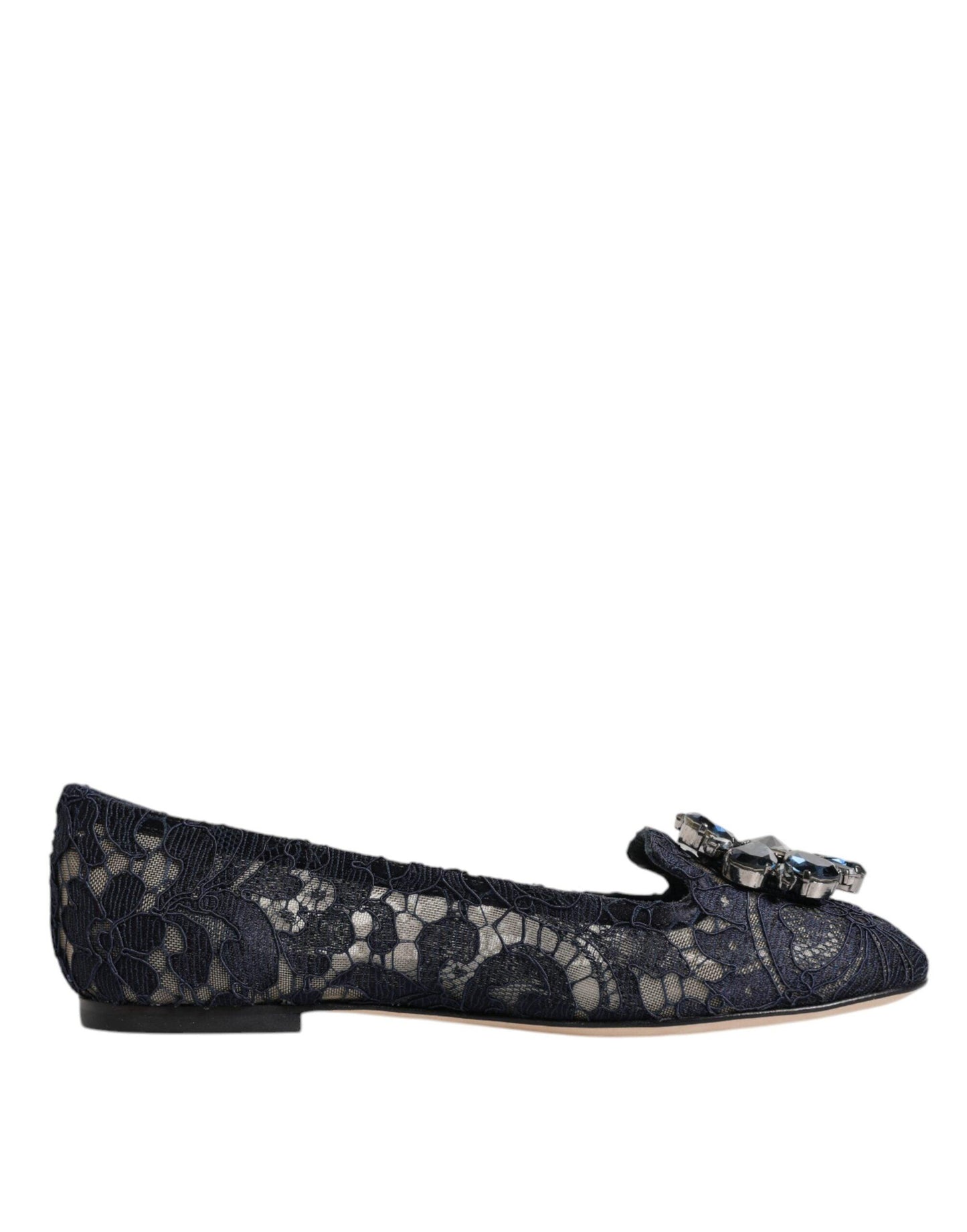 Dolce & Gabbana Blue Taormina Lace Crystals Flats Shoes - Arichezz.store