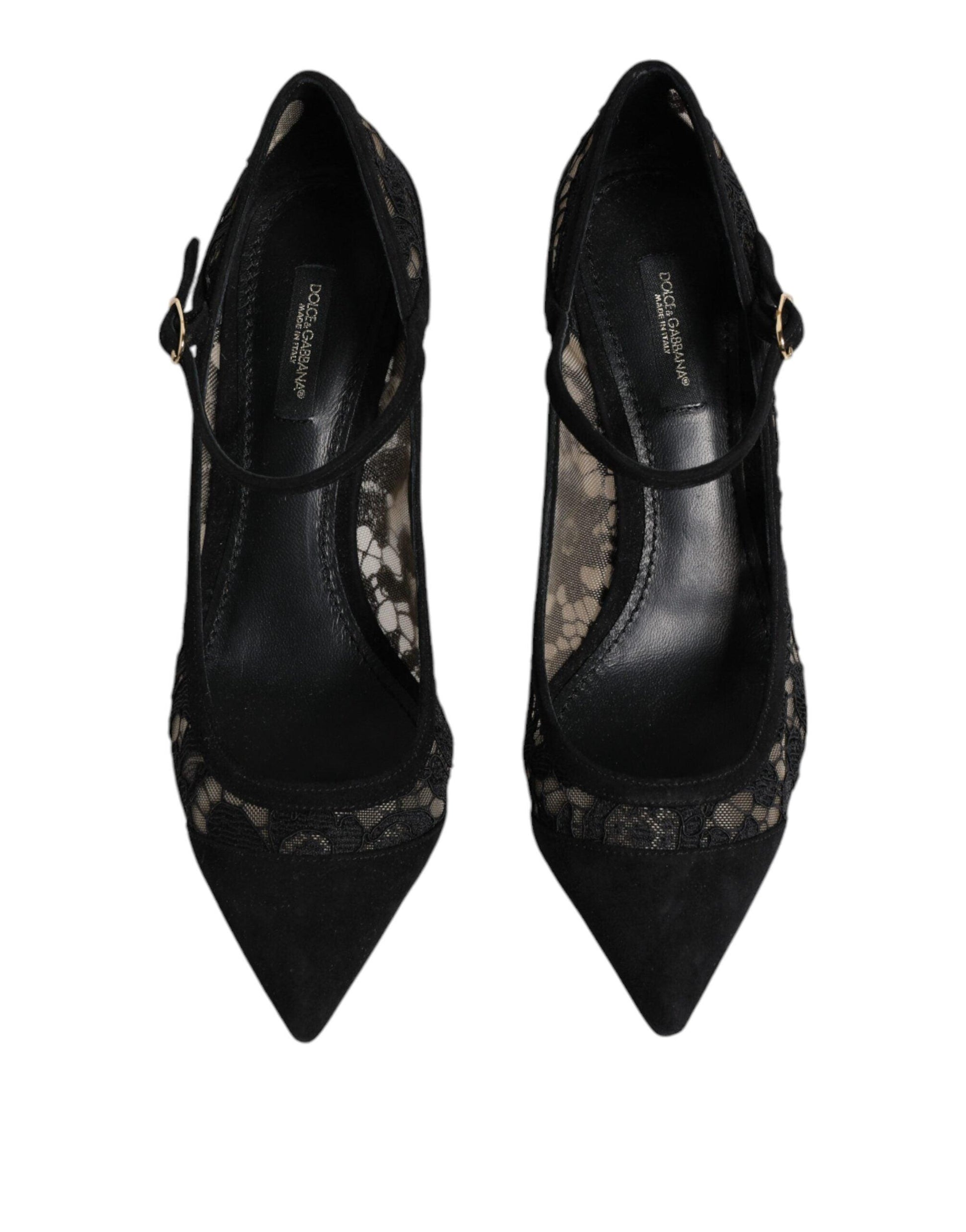 Dolce & Gabbana Black Mary Jane Taormina Lace Pumps Shoes - Arichezz.store