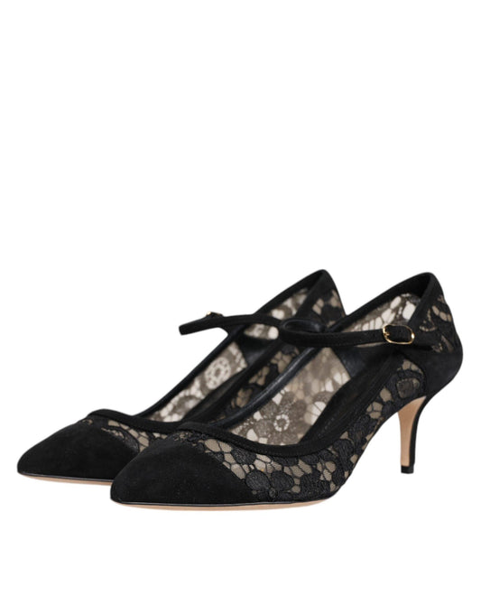 Dolce & Gabbana Black Mary Jane Taormina Lace Pumps Shoes - Arichezz.store