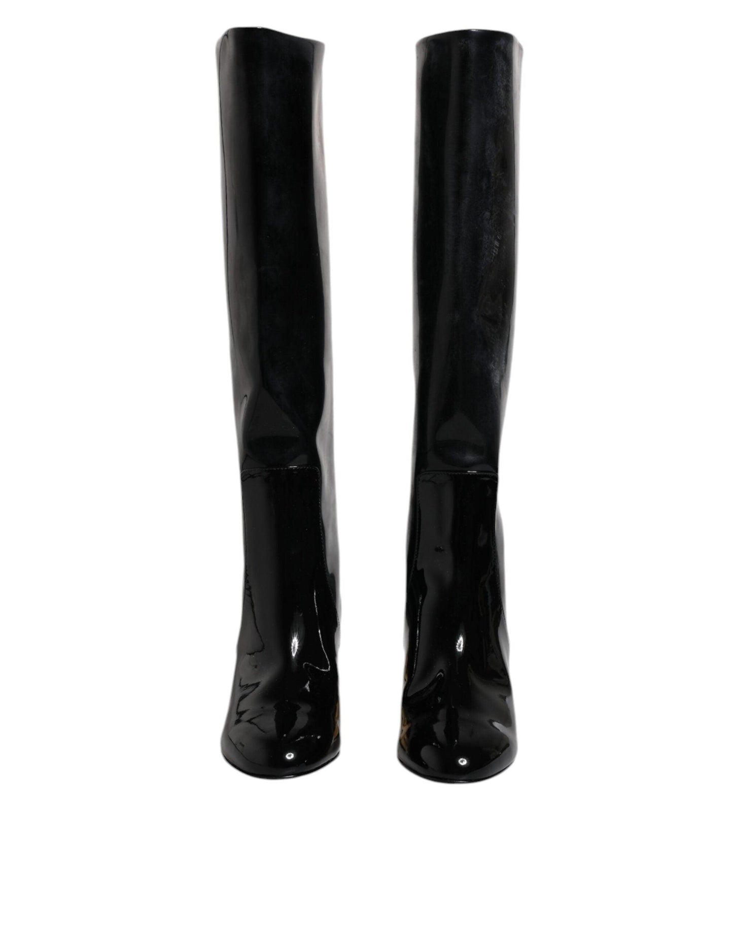 Dolce & Gabbana Black Patent Leather Vally High Boots Shoes - Arichezz.store