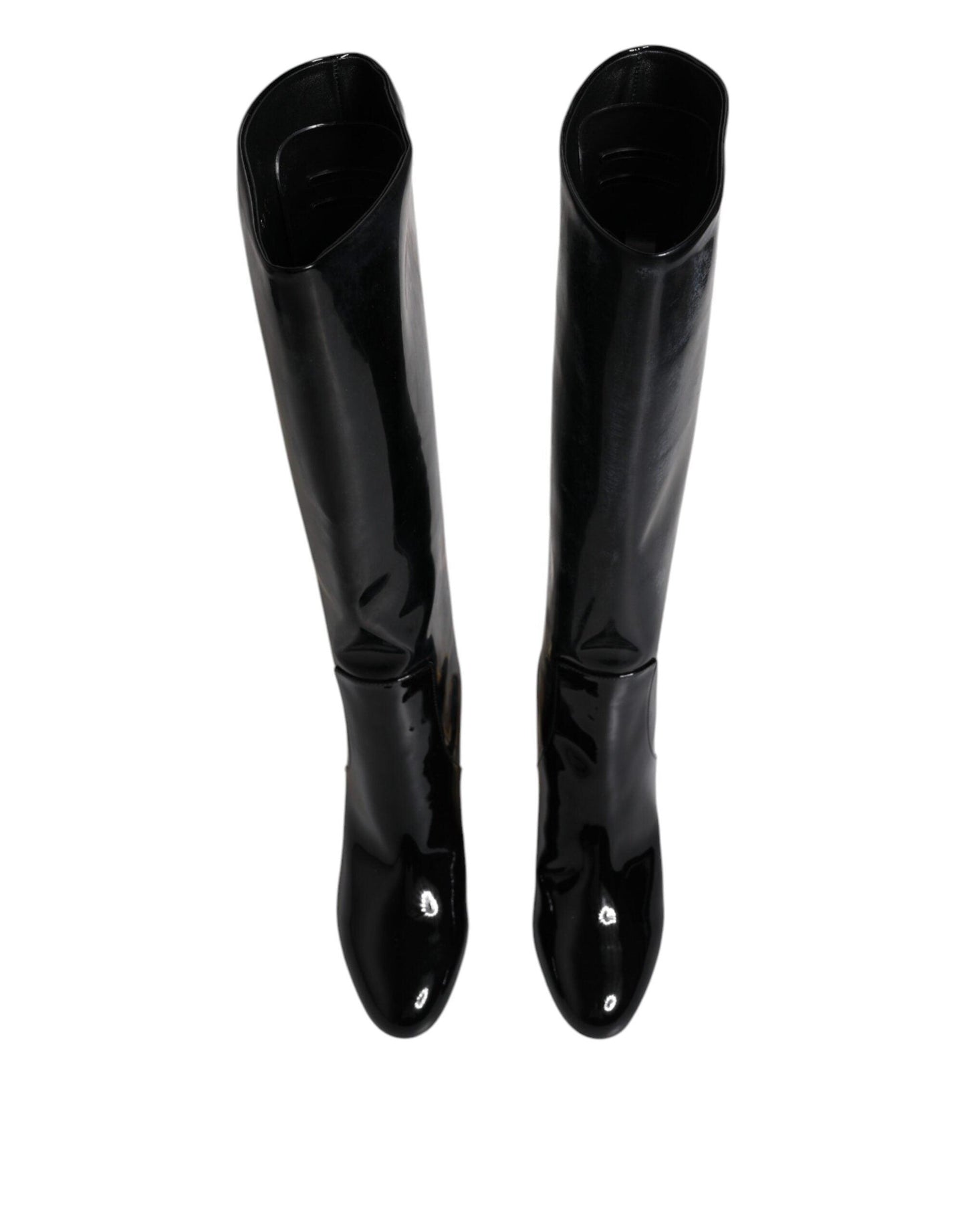 Dolce & Gabbana Black Patent Leather Vally High Boots Shoes - Arichezz.store