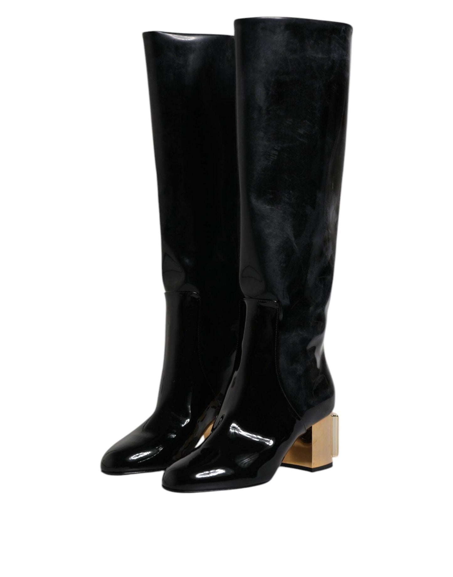 Dolce & Gabbana Black Patent Leather Vally High Boots Shoes - Arichezz.store