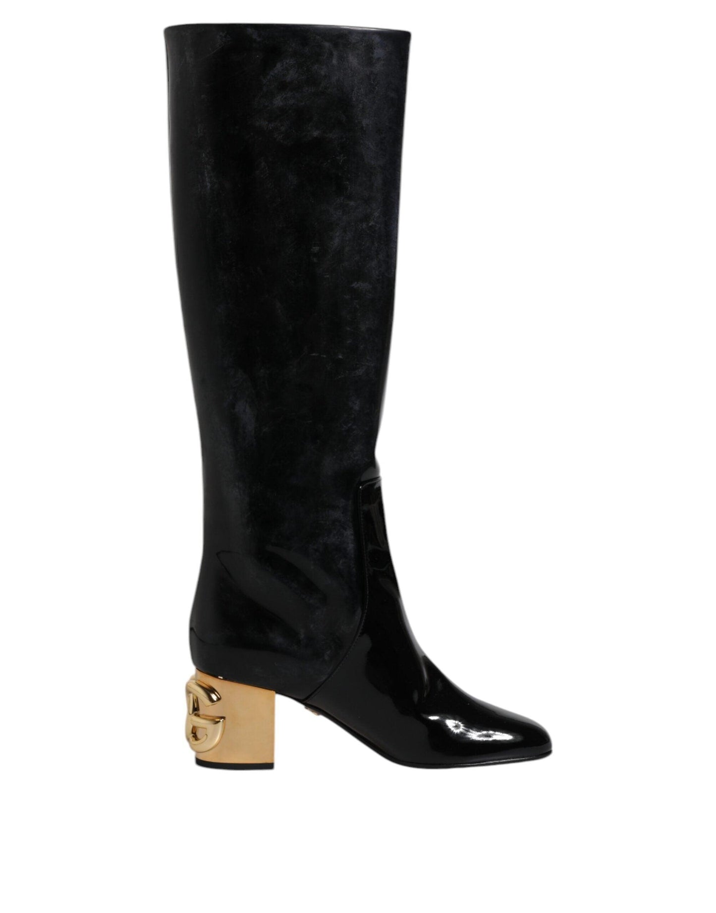 Dolce & Gabbana Black Patent Leather Vally High Boots Shoes - Arichezz.store