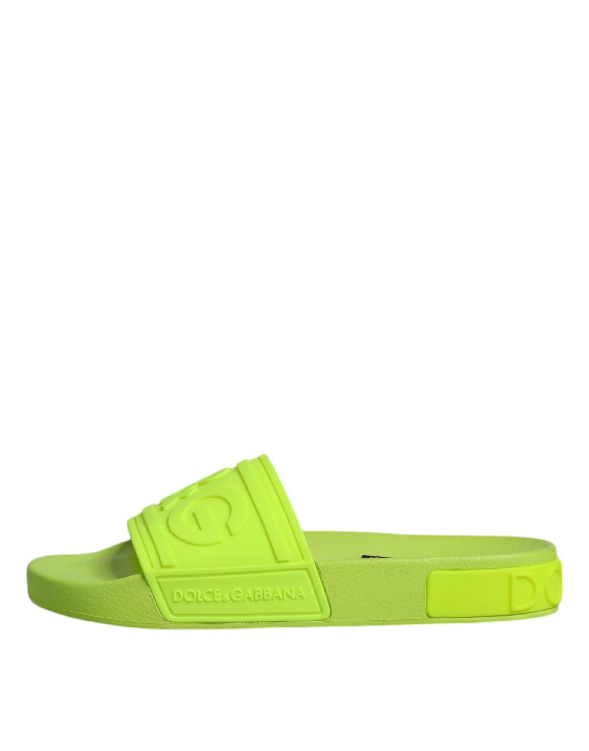 Dolce & Gabbana Green Rubber Slides Sandals Beachwear Shoes - Arichezz.store