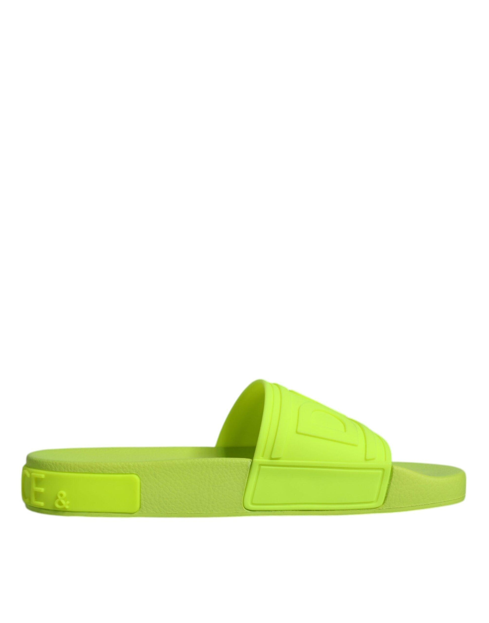 Dolce & Gabbana Green Rubber Slides Sandals Beachwear Shoes - Arichezz.store