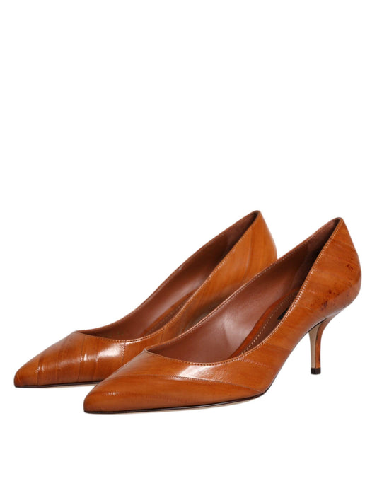 Dolce & Gabbana Brown Leather Kitten Heels Pumps Shoes - Arichezz.store