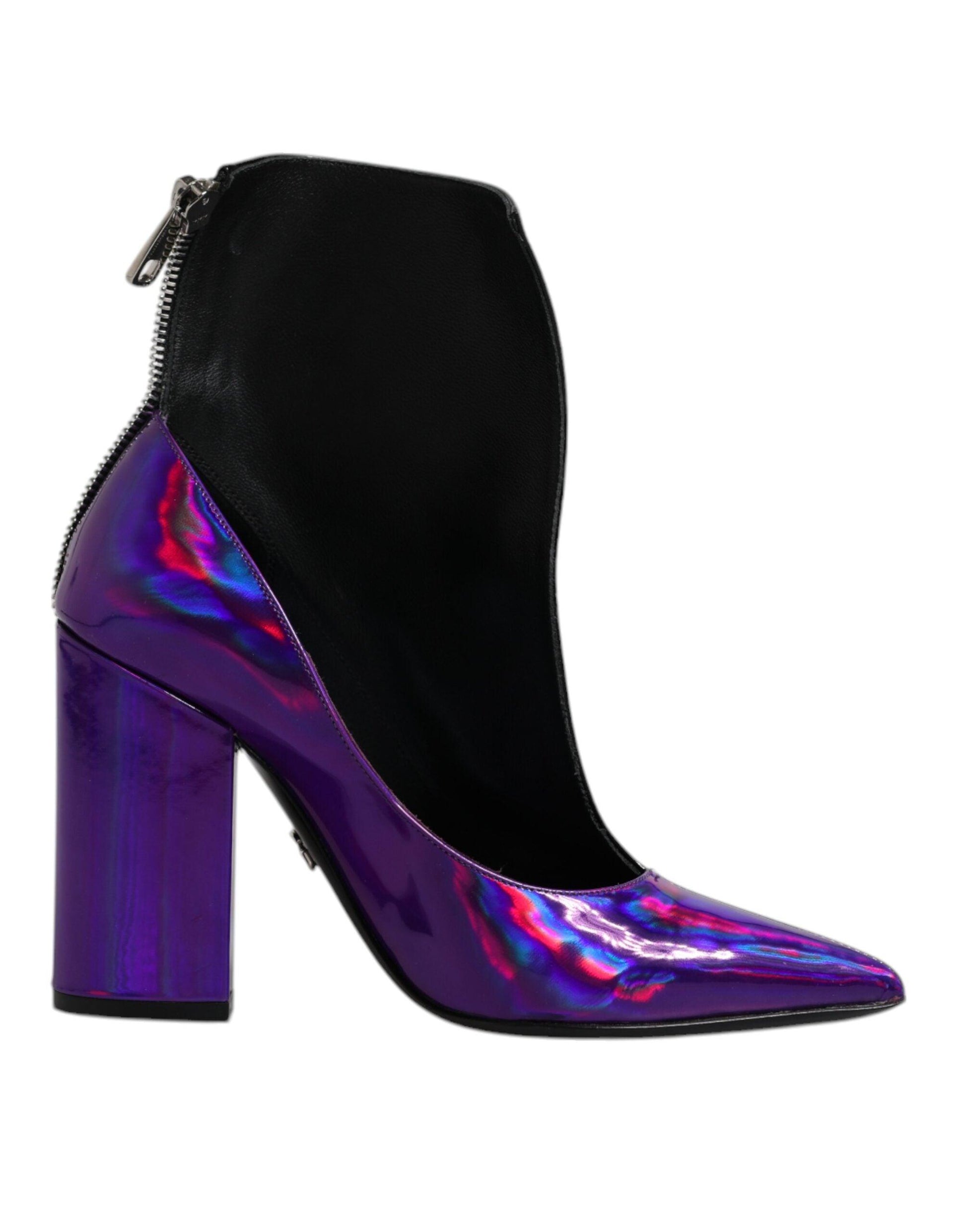 Dolce & Gabbana Purple Black Pointed Ankle Boots Shoes - Arichezz.store