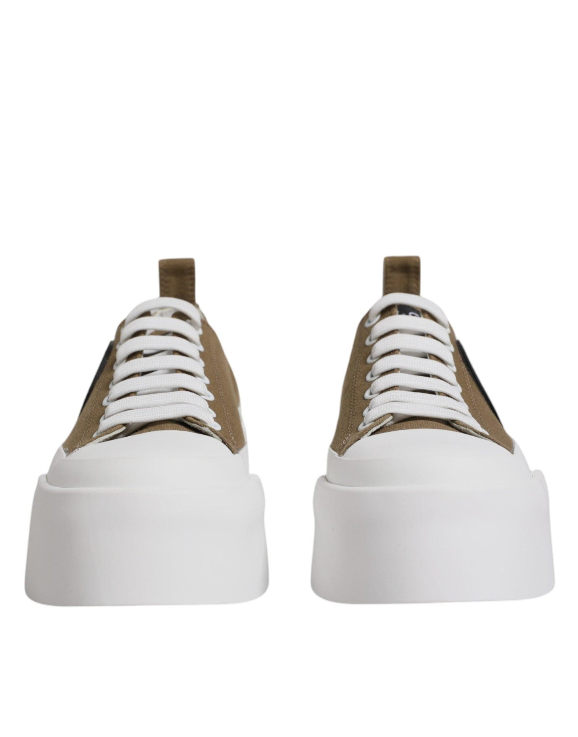 Dolce & Gabbana Brown White Canvas Logo Low Top Sneakers Shoes - Arichezz.store