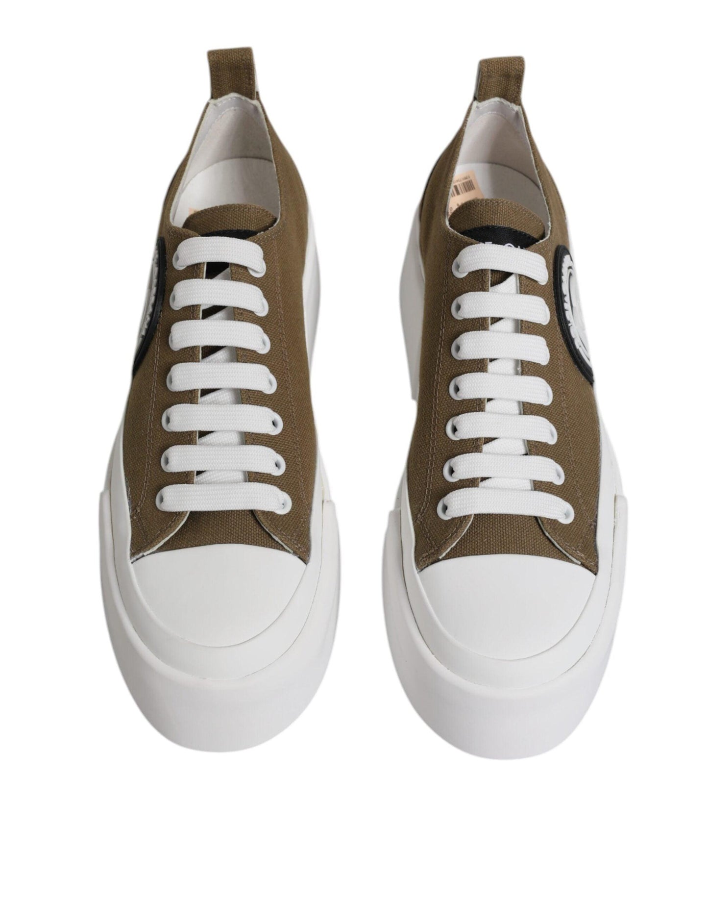 Dolce & Gabbana Brown White Canvas Logo Low Top Sneakers Shoes - Arichezz.store