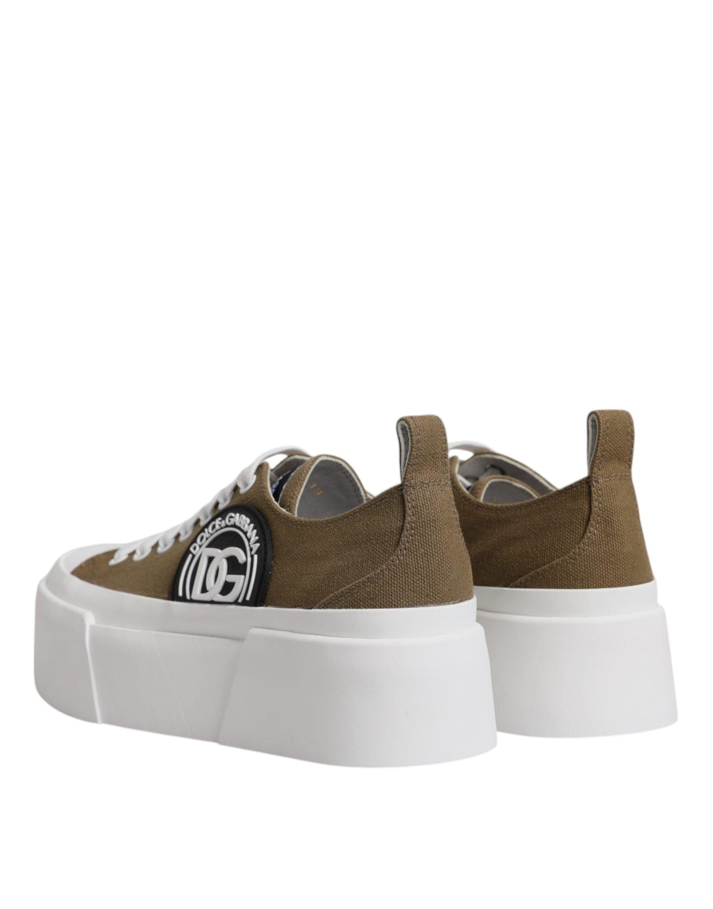 Dolce & Gabbana Brown White Canvas Logo Low Top Sneakers Shoes - Arichezz.store