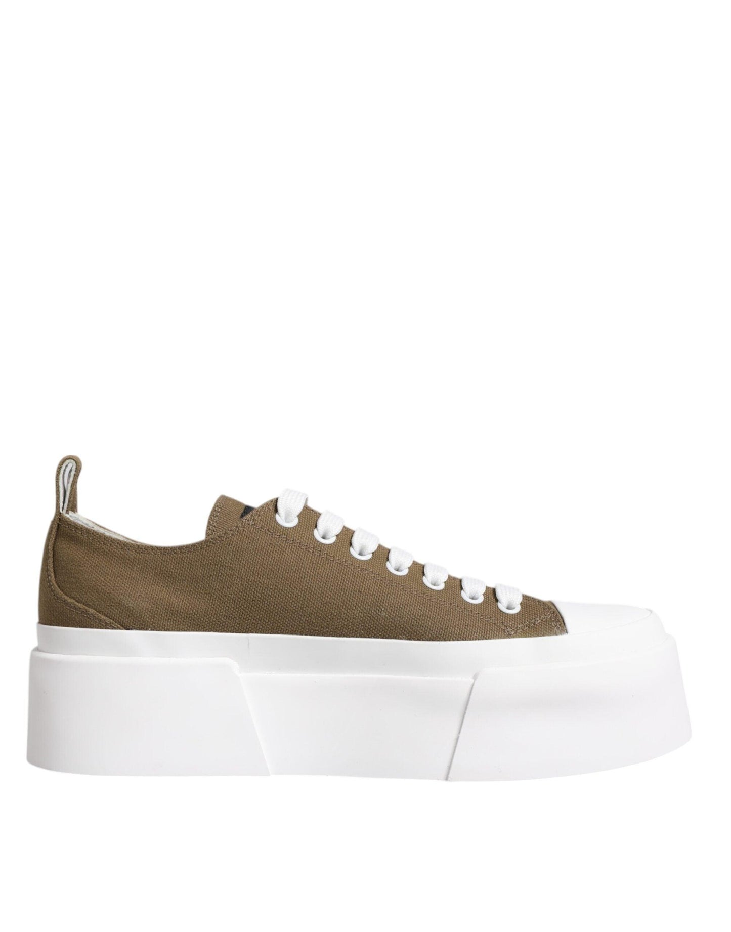 Dolce & Gabbana Brown White Canvas Logo Low Top Sneakers Shoes - Arichezz.store