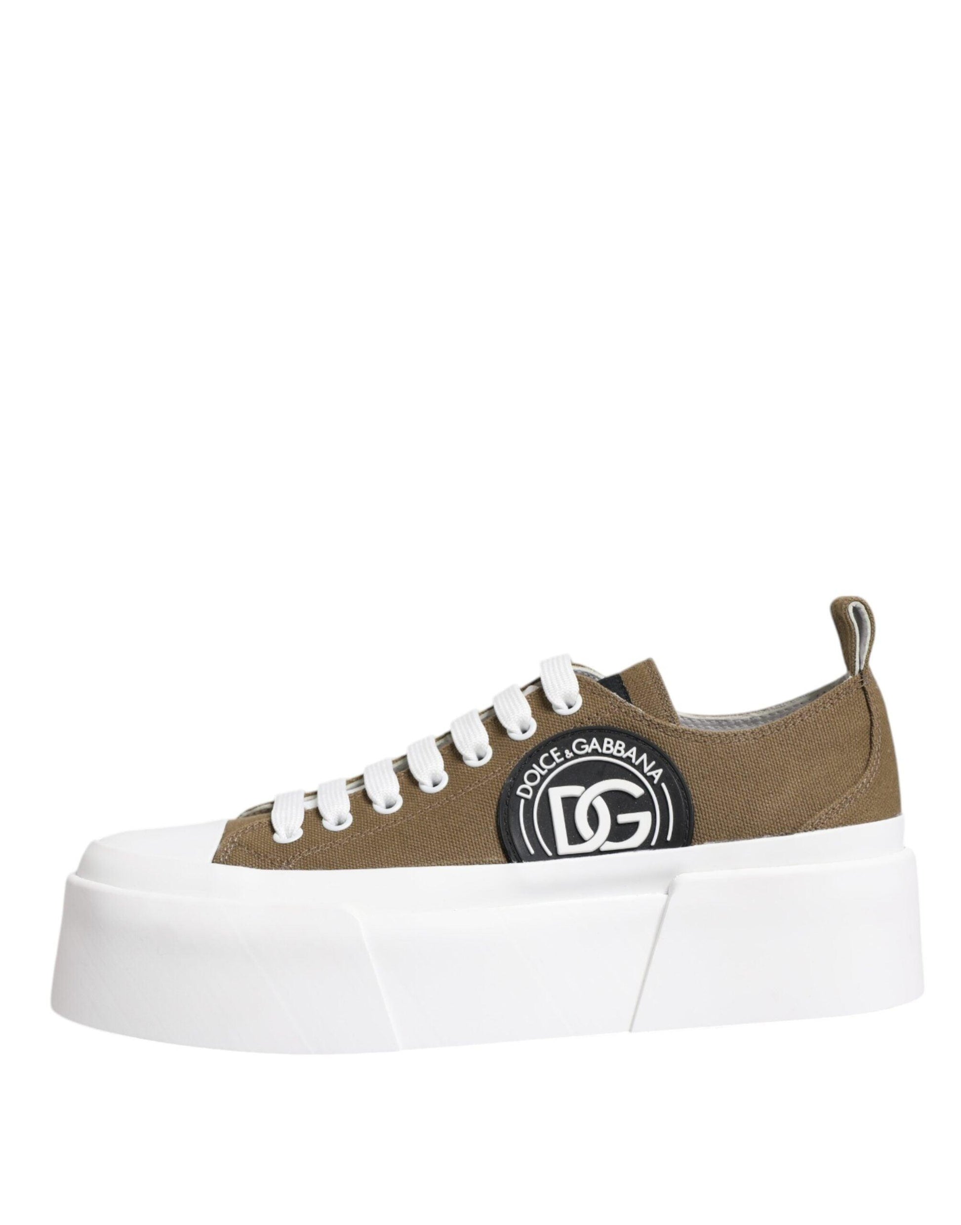 Dolce & Gabbana Brown White Canvas Logo Low Top Sneakers Shoes - Arichezz.store