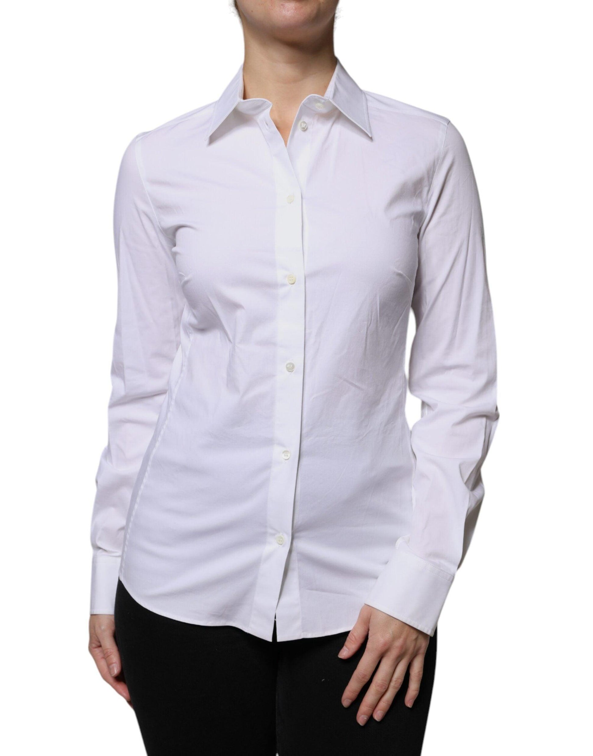 Dolce & Gabbana White Cotton Collared Long Sleeves Shirt Top - Arichezz.store