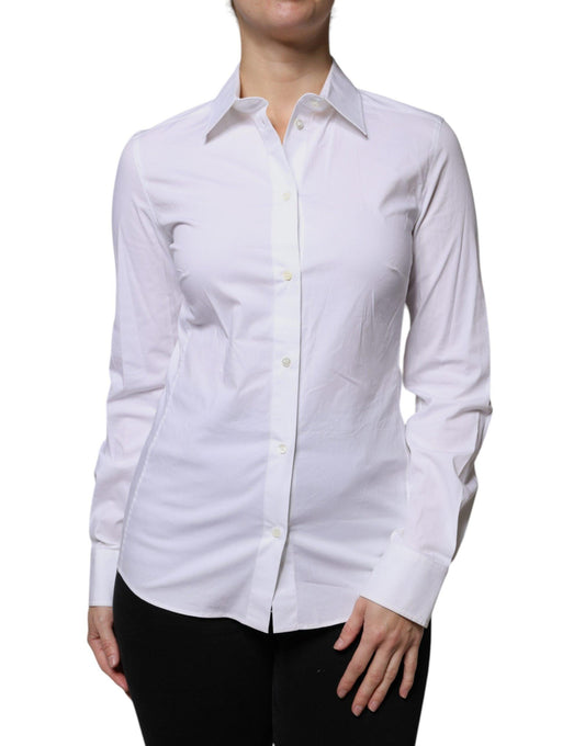 Dolce & Gabbana White Cotton Collared Long Sleeves Shirt Top - Arichezz.store