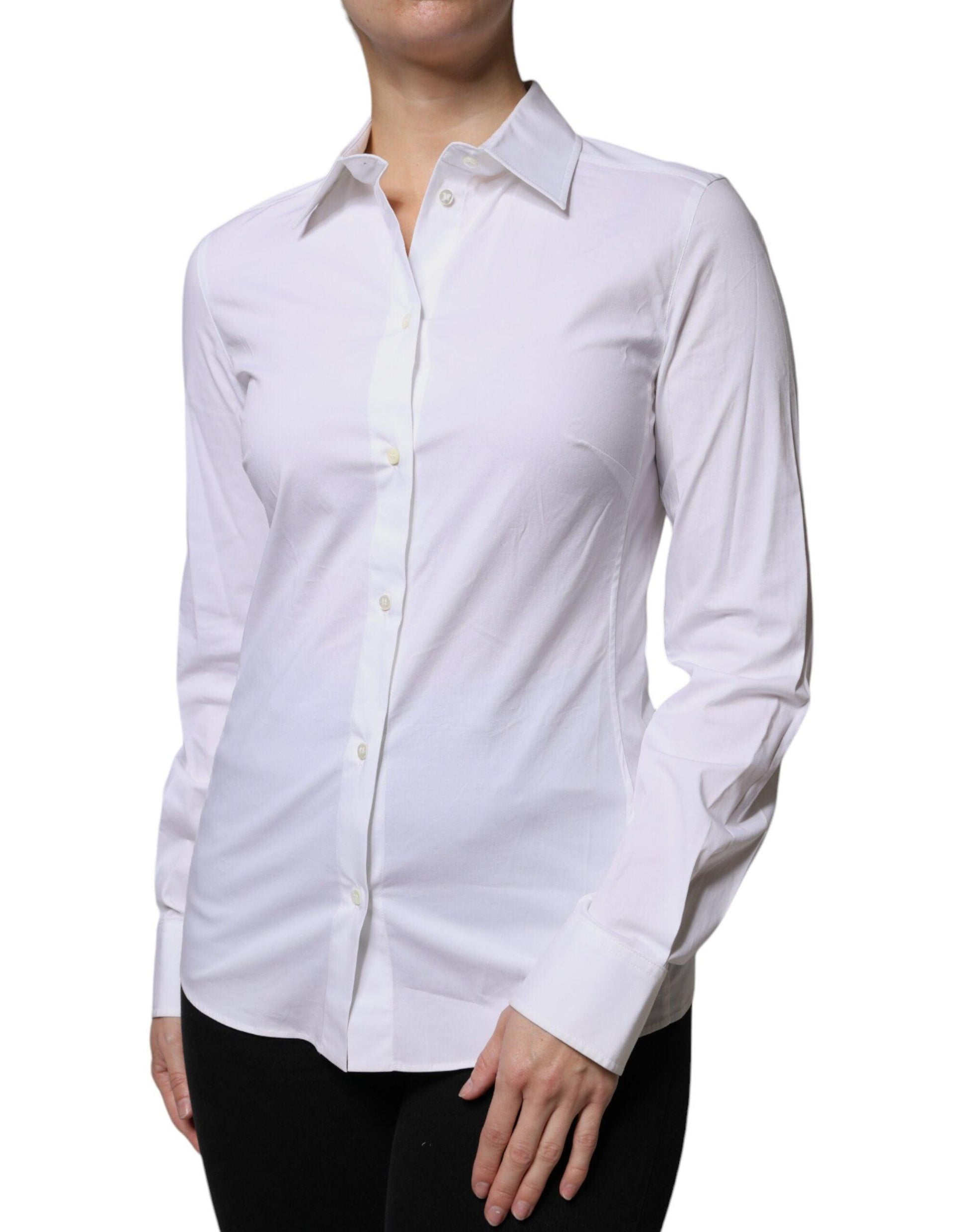 Dolce & Gabbana White Cotton Collared Long Sleeves Shirt Top - Arichezz.store