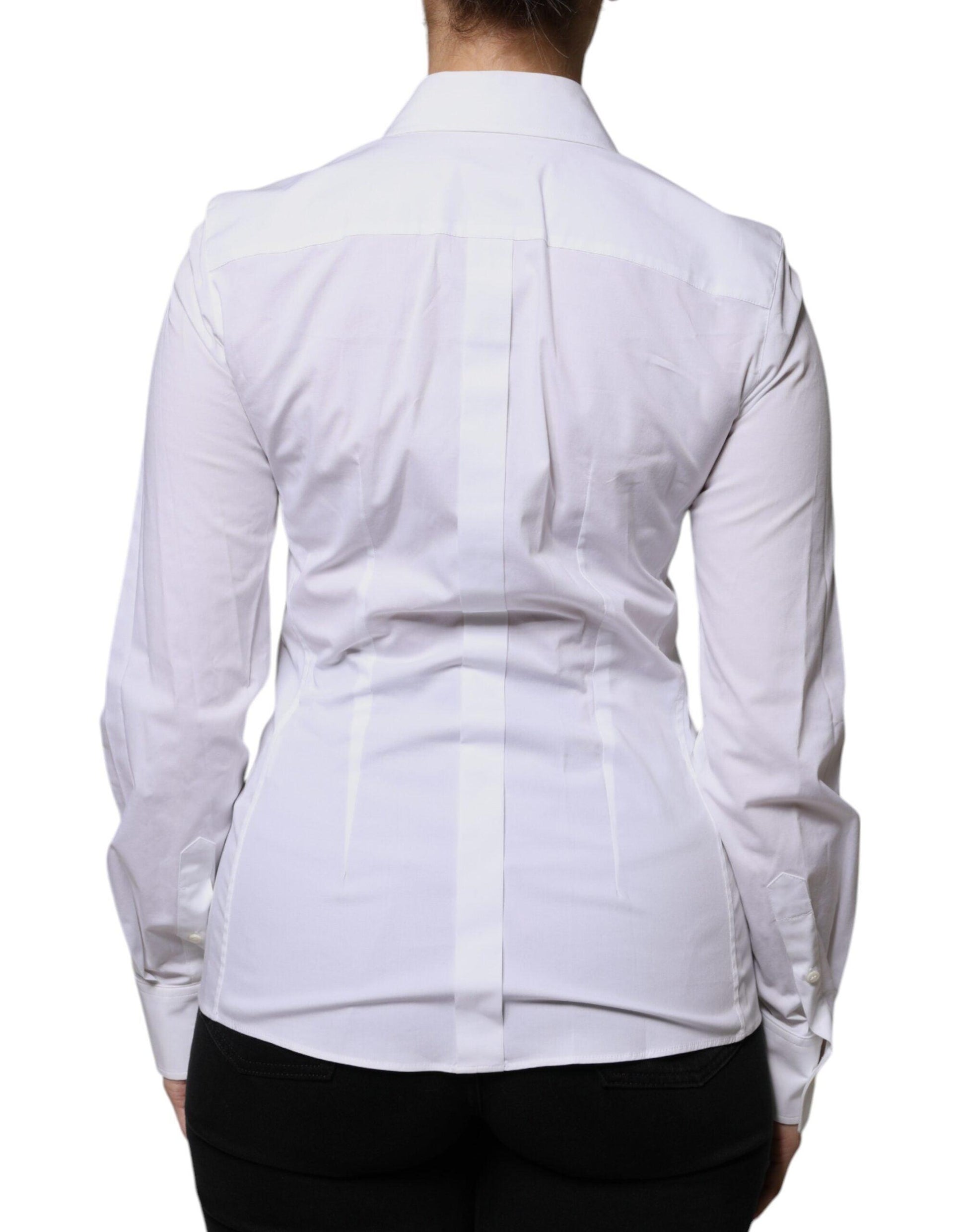 Dolce & Gabbana White Cotton Collared Long Sleeves Shirt Top - Arichezz.store