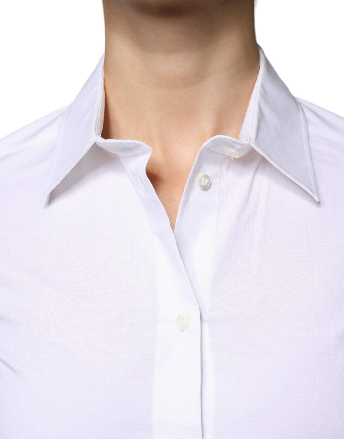 Dolce & Gabbana White Cotton Collared Long Sleeves Shirt Top - Arichezz.store