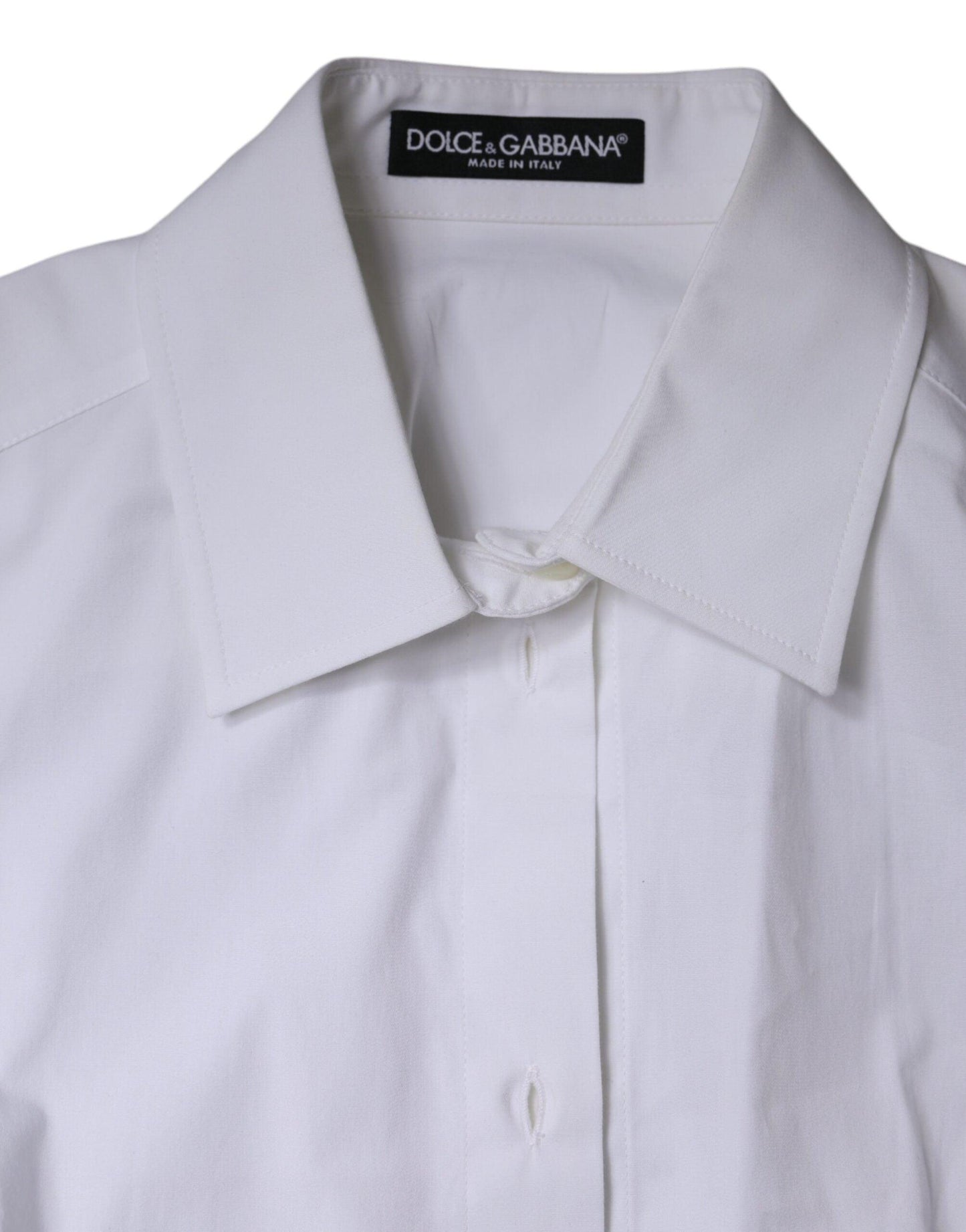 Dolce & Gabbana White Cotton Collared Long Sleeves Shirt Top - Arichezz.store