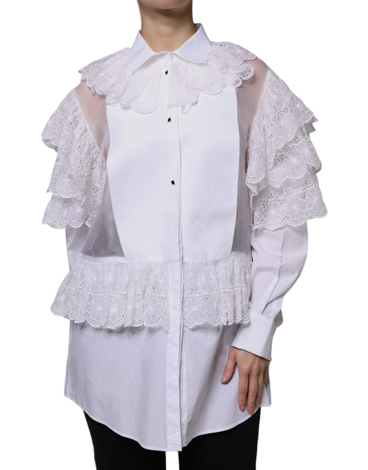 Dolce & Gabbana White Cotton Poplin Shirt Dress Blouse Top - Arichezz.store