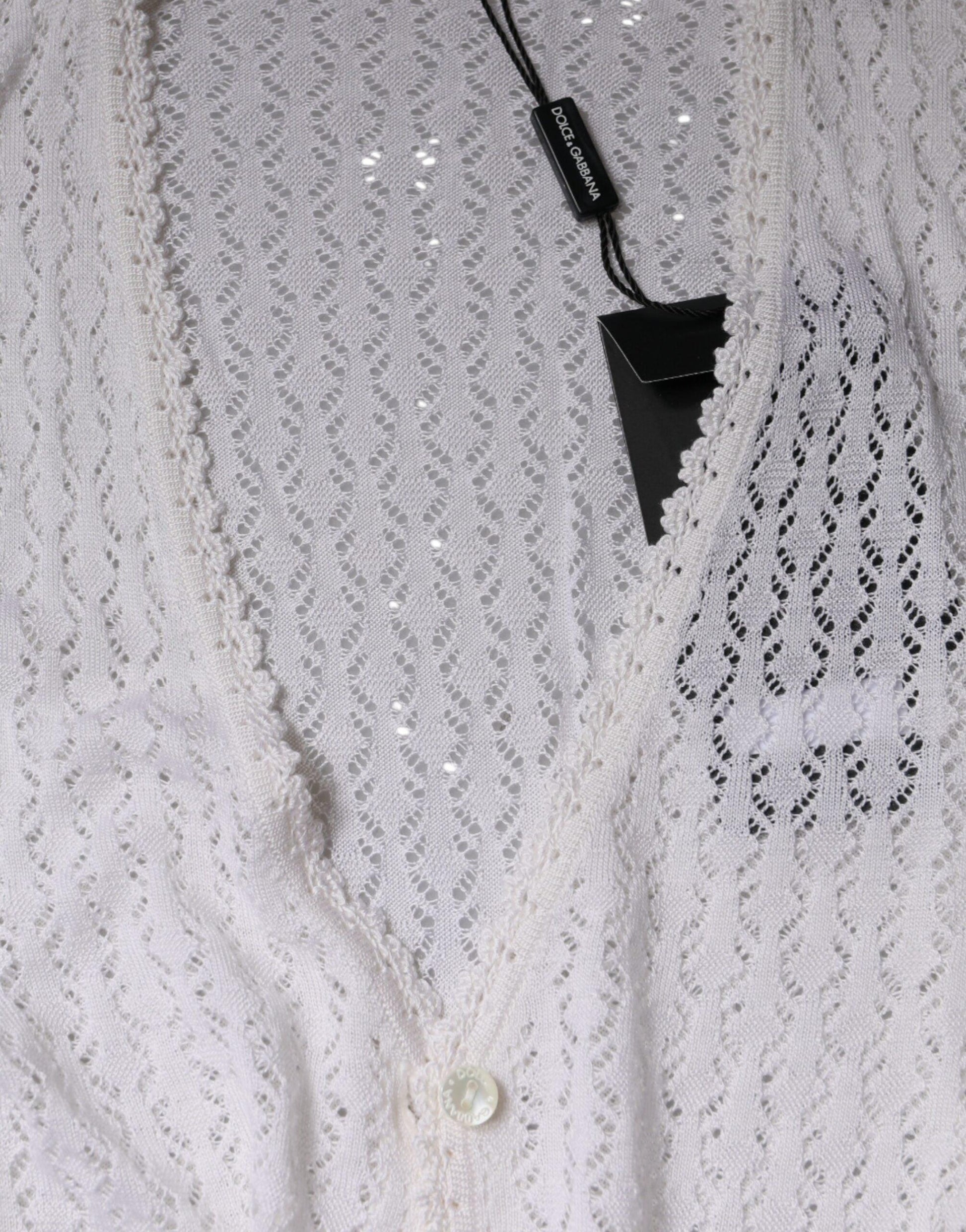 Dolce & Gabbana White Silk Button Down Cardigan Sweater - Arichezz.store