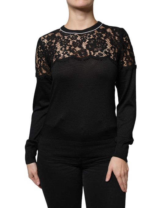 Dolce & Gabbana Black Floral Lace Silk Pullover Blouse Top - Arichezz.store