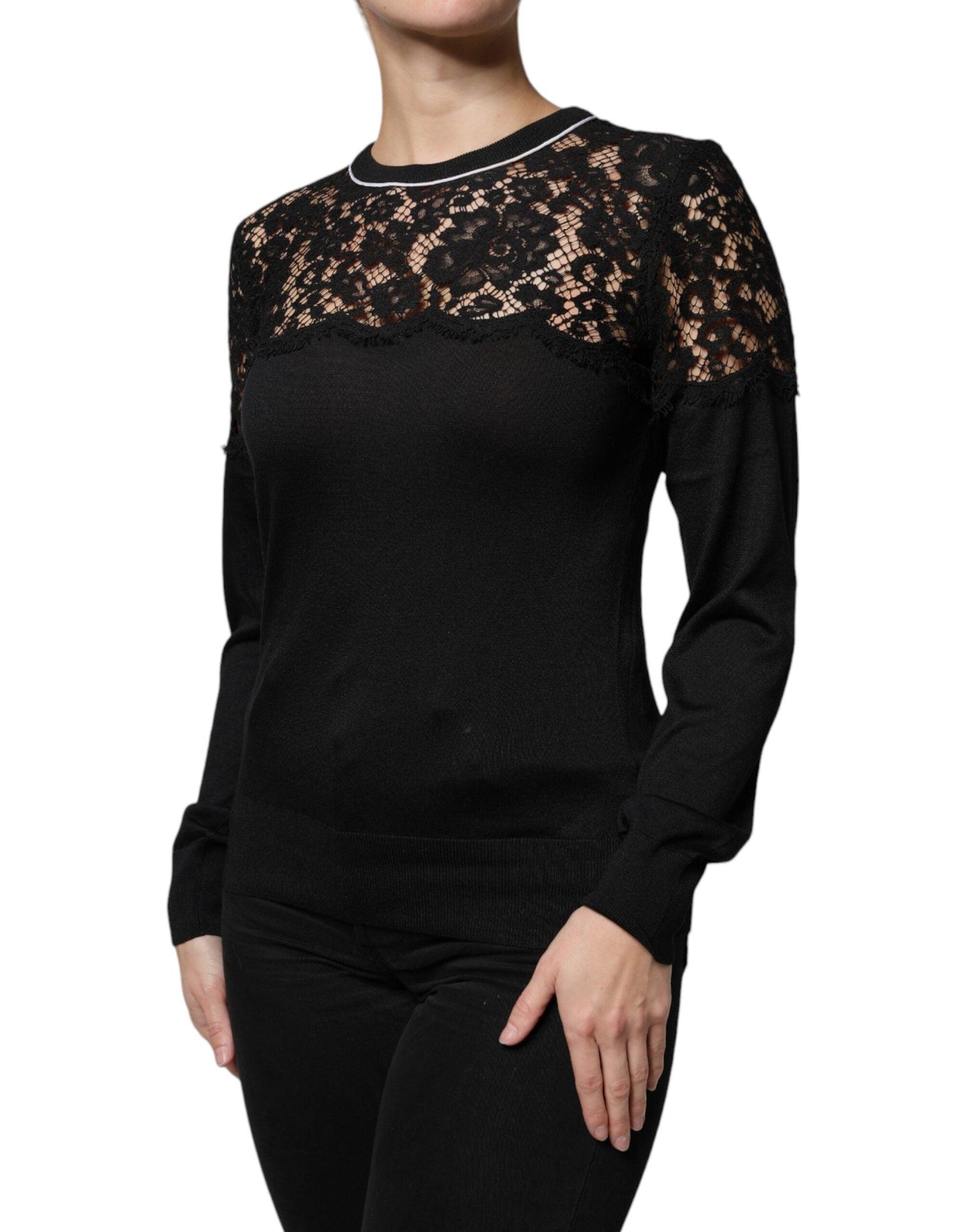 Dolce & Gabbana Black Floral Lace Silk Pullover Blouse Top - Arichezz.store