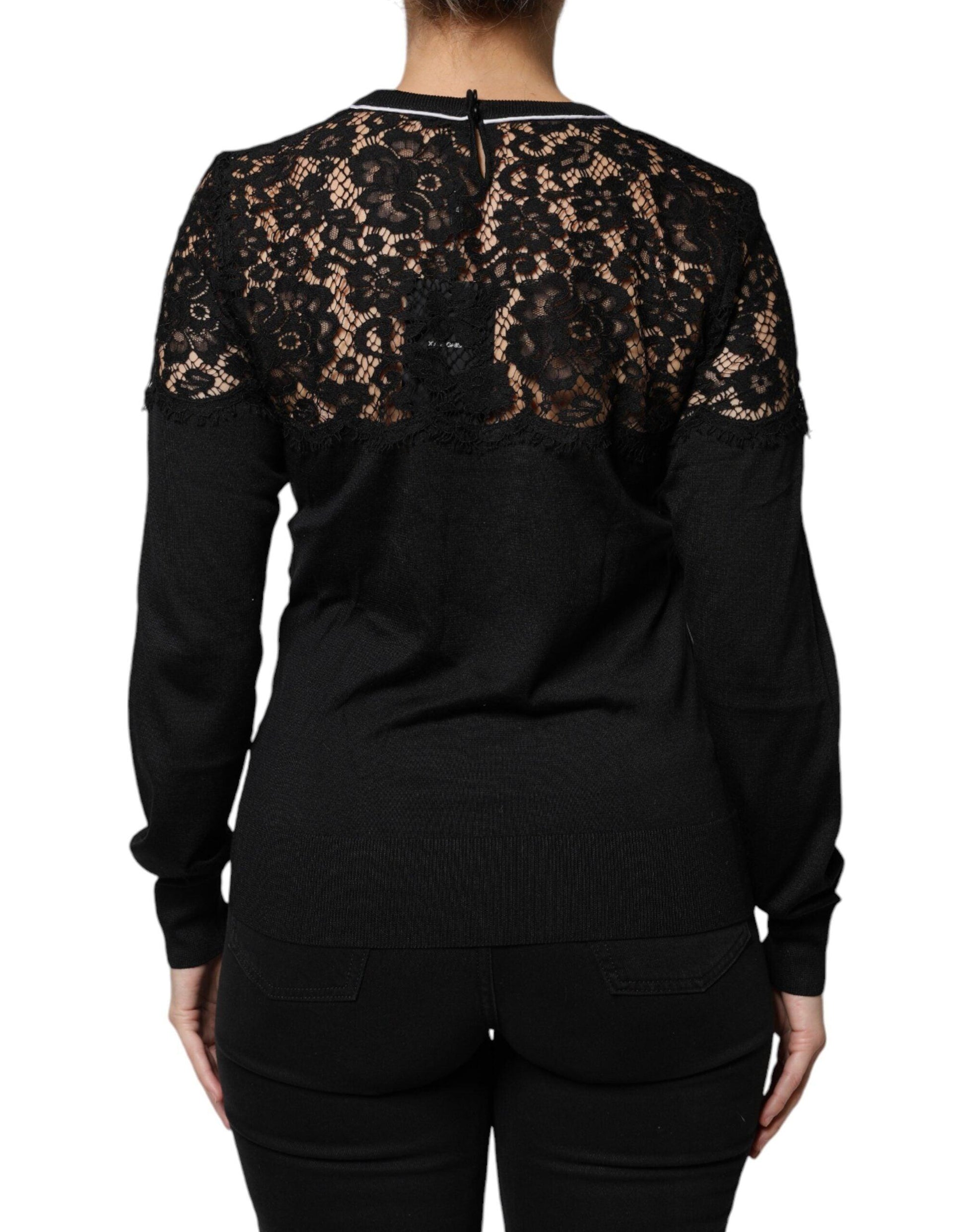 Dolce & Gabbana Black Floral Lace Silk Pullover Blouse Top - Arichezz.store