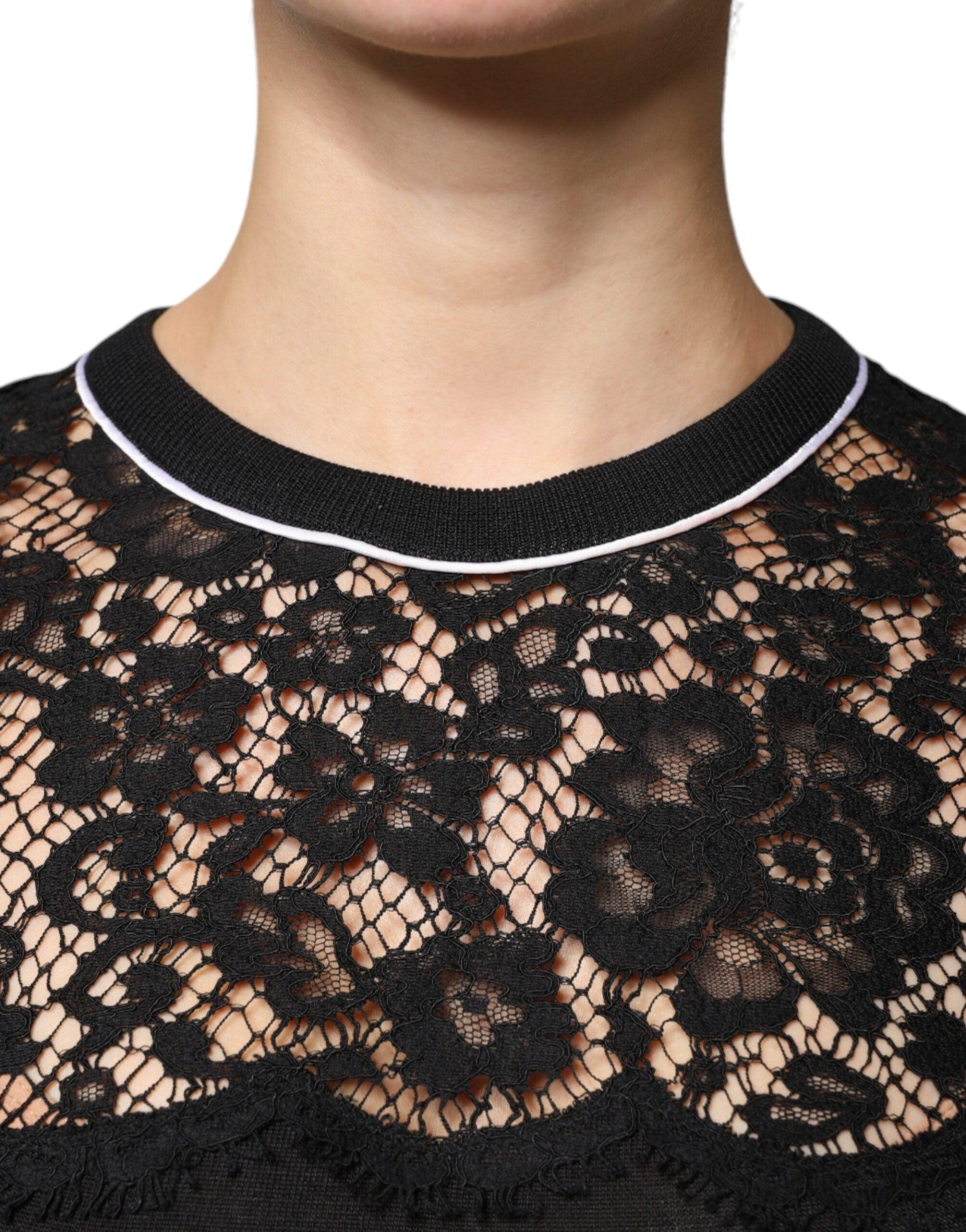 Dolce & Gabbana Black Floral Lace Silk Pullover Blouse Top - Arichezz.store