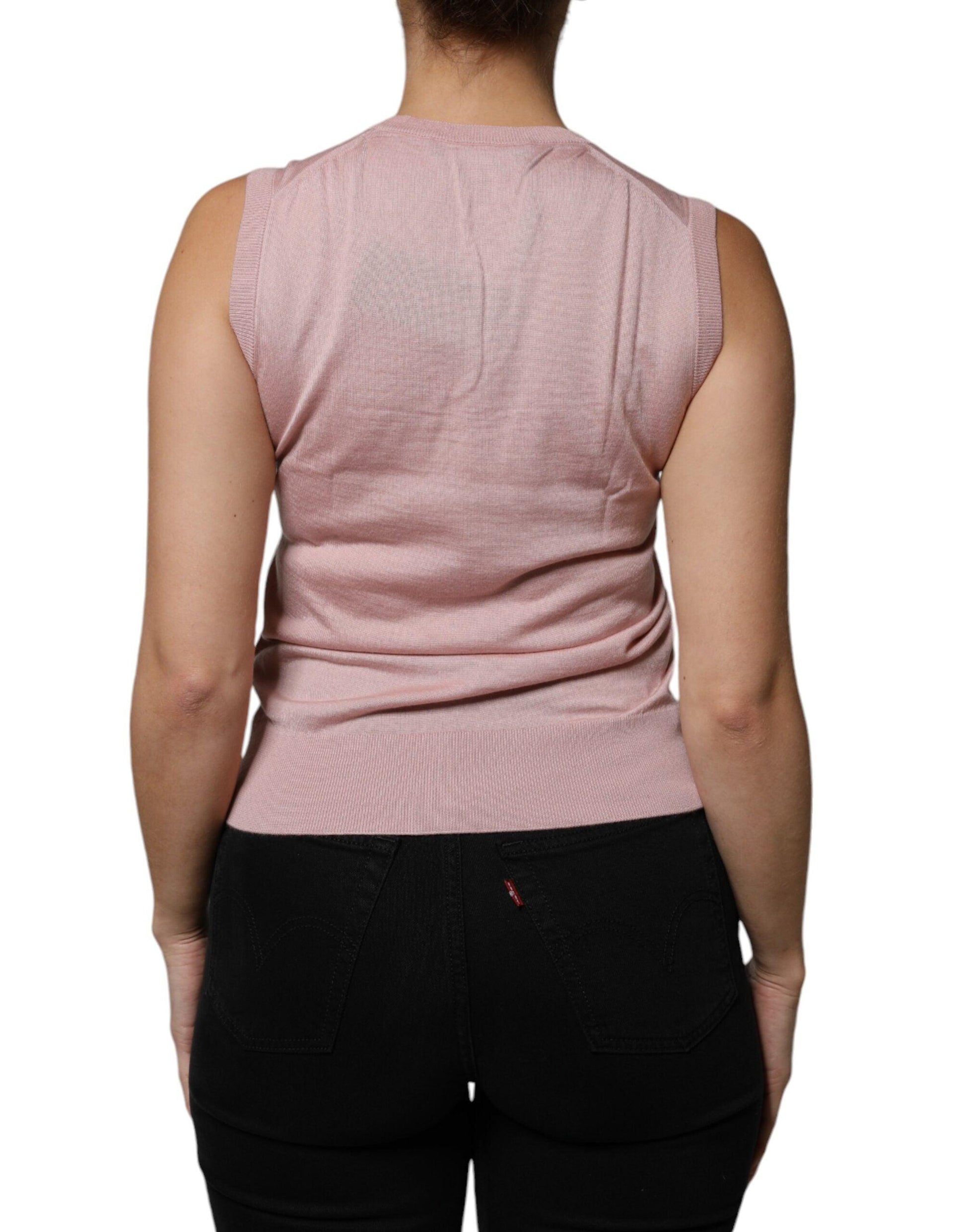 Dolce & Gabbana Pink Cashmere Knitted Sleeveless Tank Top - Arichezz.store