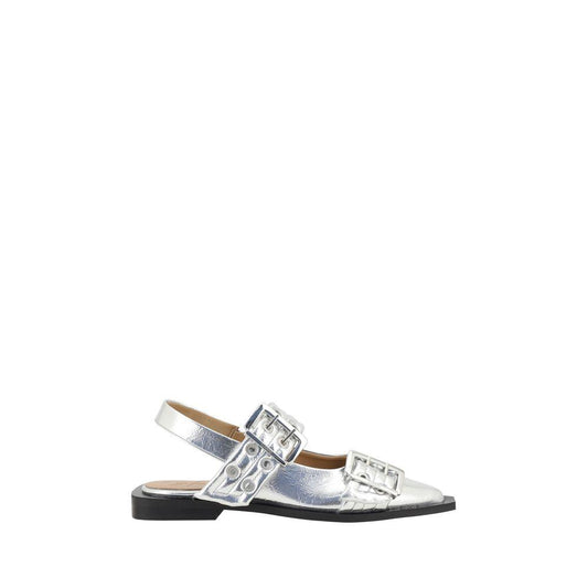 Ganni Buckle Metallic Ballerinas - Arichezz.store