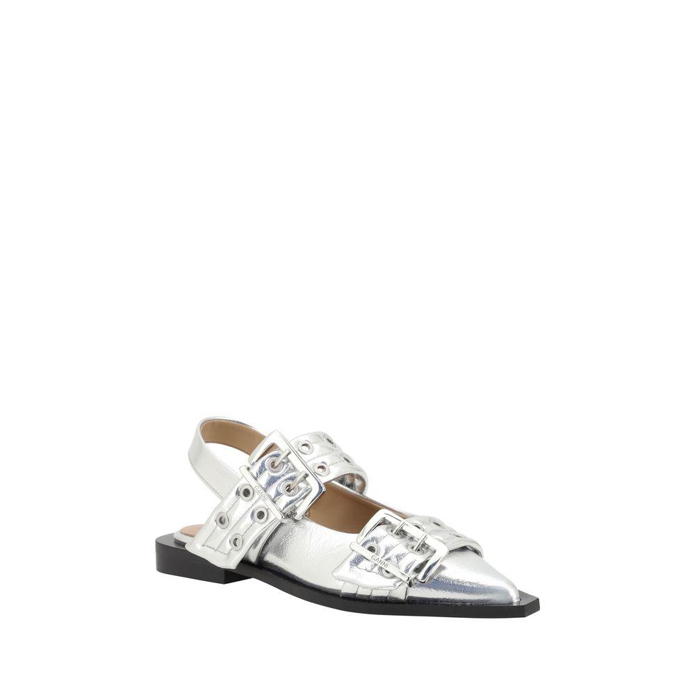 Ganni Buckle Metallic Ballerinas - Arichezz.store