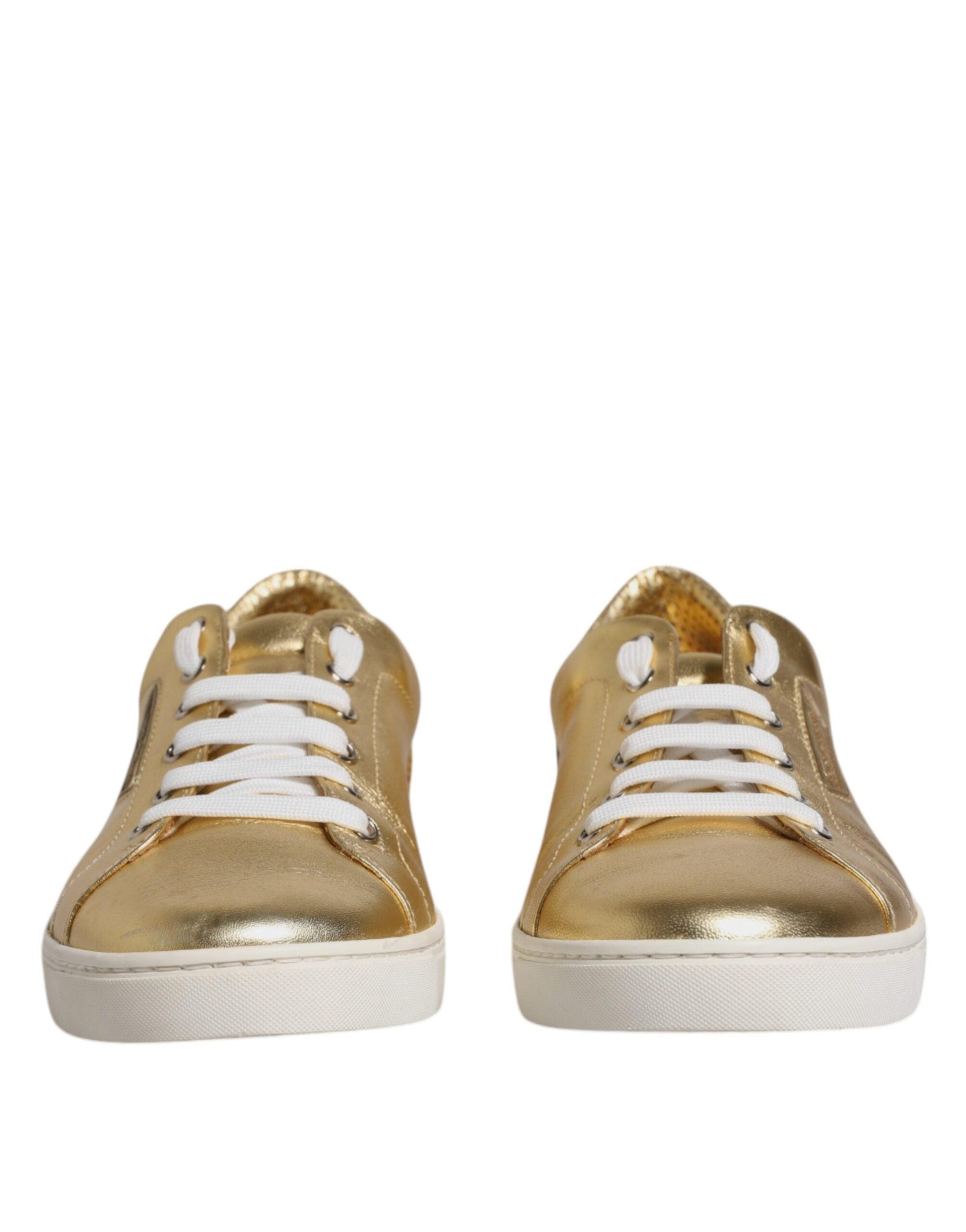 Dolce & Gabbana Gold Leather Logo London Men Sneakers Shoes - Arichezz.store