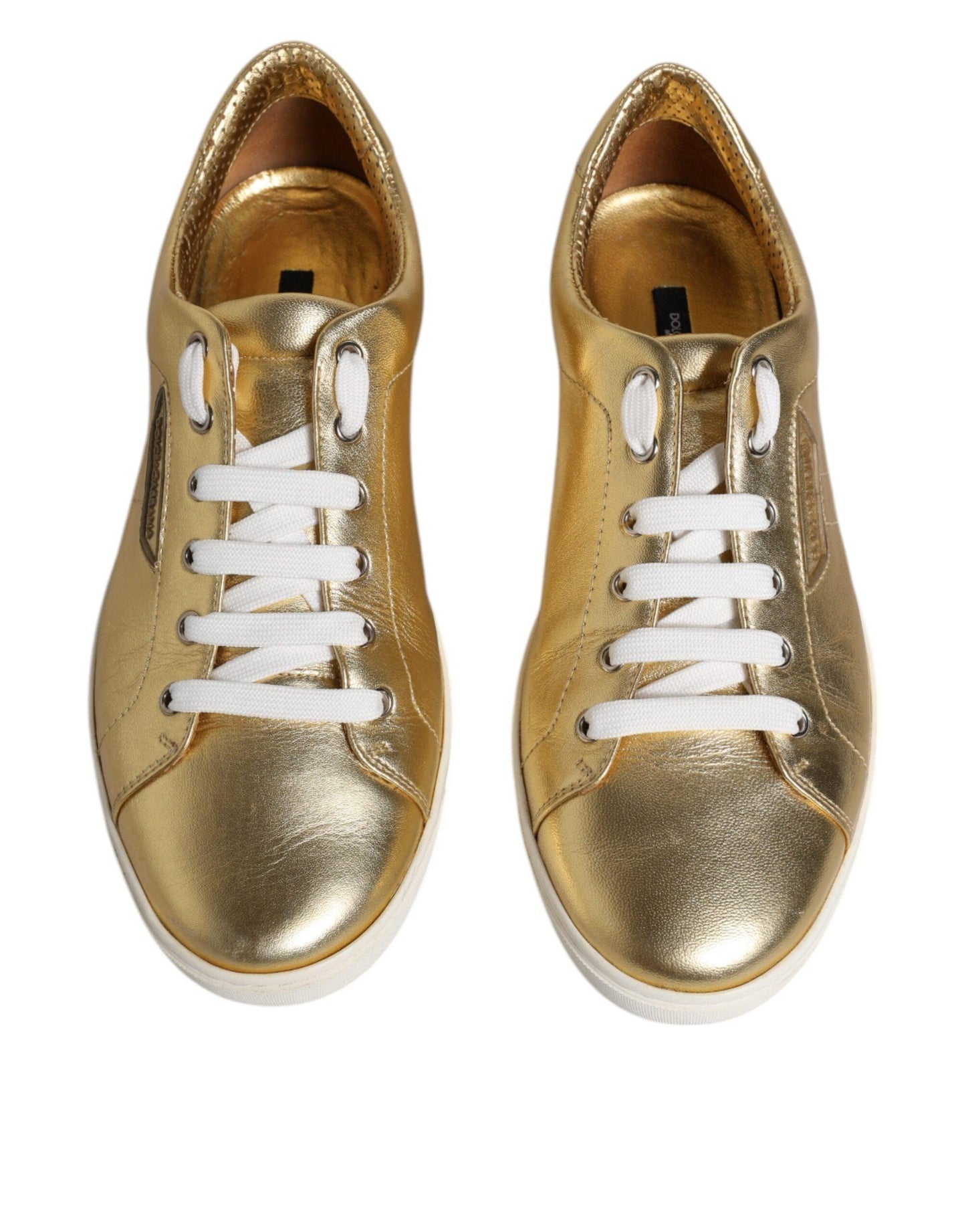 Dolce & Gabbana Gold Leather Logo London Men Sneakers Shoes - Arichezz.store